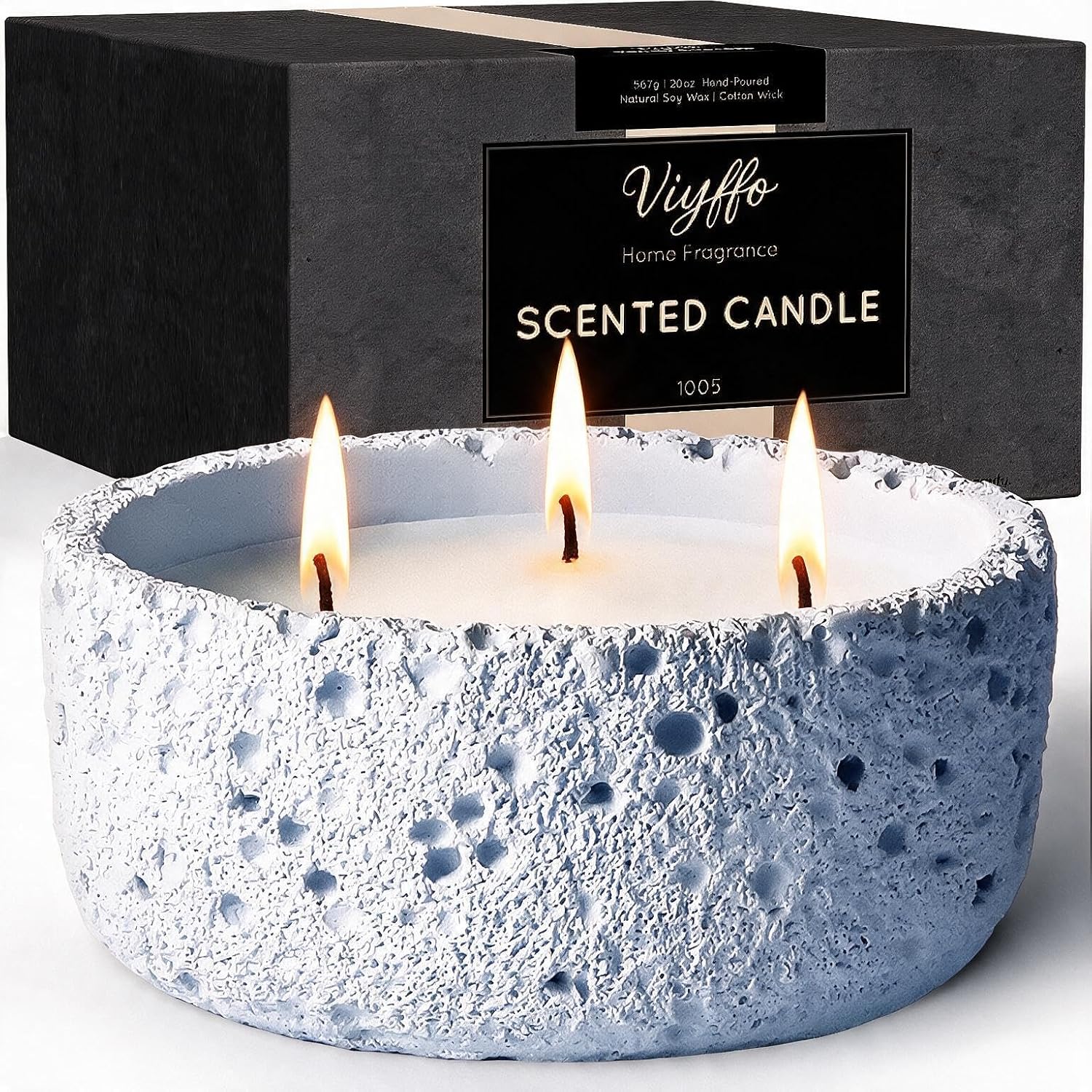 Viyffo 20oz Large Scented Candle - Lavender & Eucalyptus, 3 Wick Home Scented Candle, Non Toxic Soy, Purple Textured Ceramic Jar, Luxury Fragrance, Elegant Home Décor & Spring Gift for Women