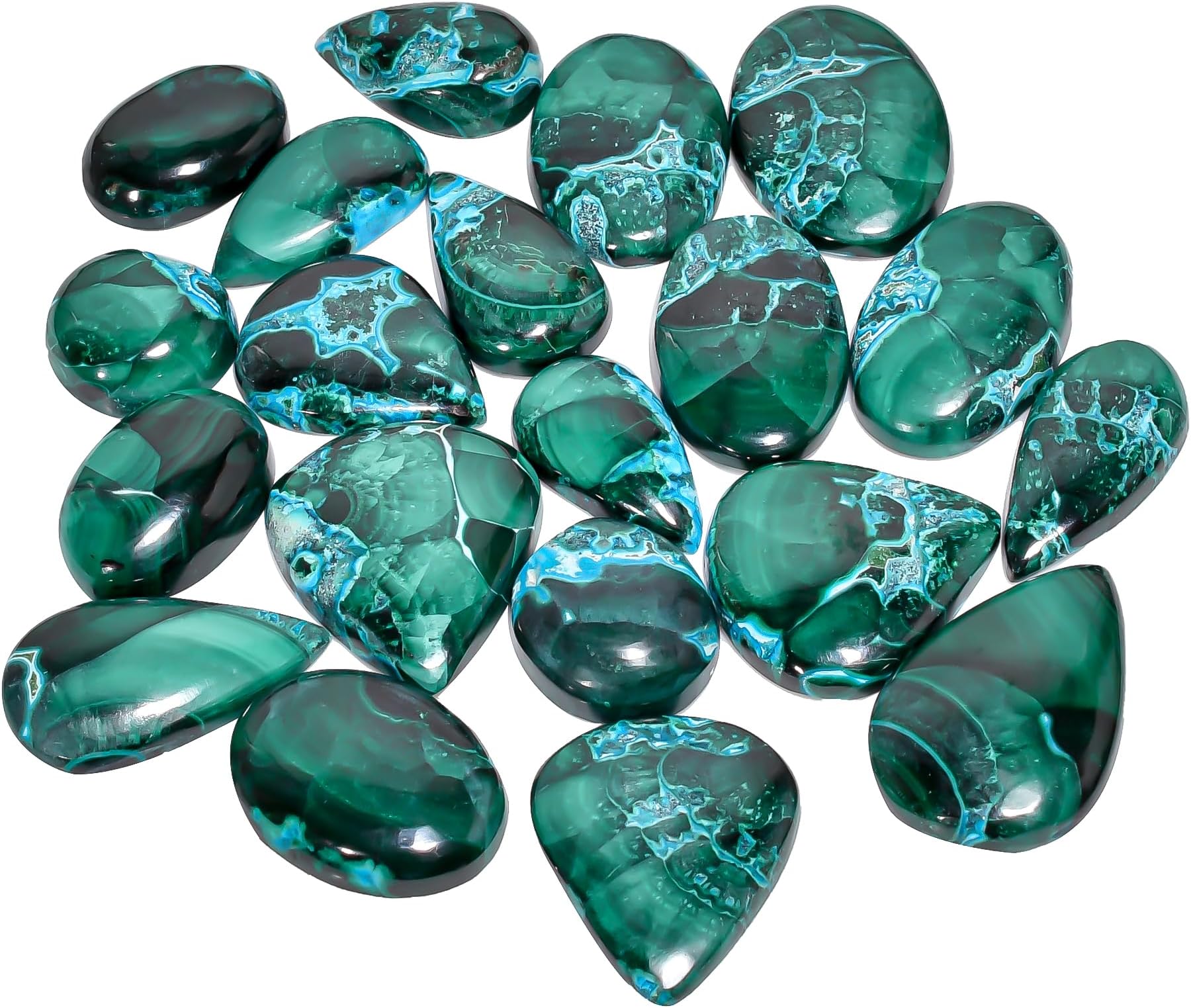 GEMKORA 100 carats Natural Malachite Chrysocolla Gemstones Wholesale Cabochons Lot, Jewelry Making Loose Gemstone, Polished Gems, DIY, Wire Wrapping, Healing Crystals, Bulk Gemstone Deal, 4 to 6pcs