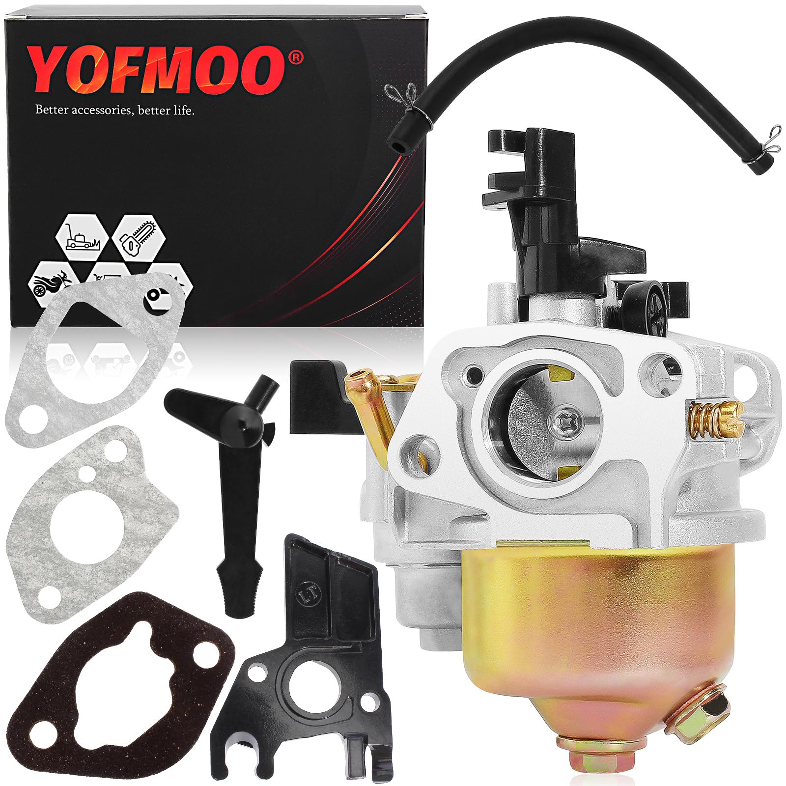 YOFMOO Carburetor for GX140 GX160 5.5hp GX200 6.5hp Engine Generator Pressure Washer Kart Lawn Mower Carb with Gasket Intake Manifold Hose Choke Lever 16100-ZH8-W61 Carb