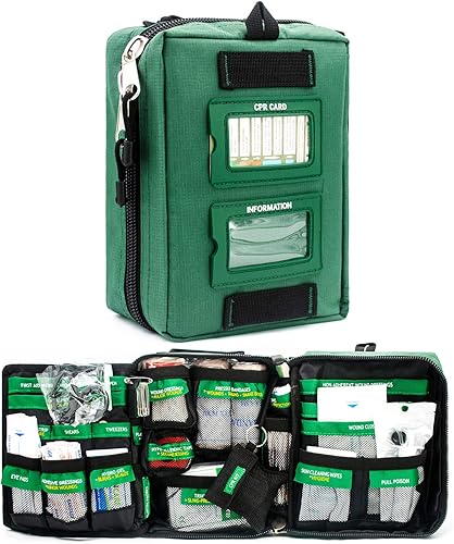 BearHoHo - Bolsa de primeros auxilios de 165 piezas, ligera, compacta, con 3 capas, para emergencias, tratamiento de rescate médico al aire libre,