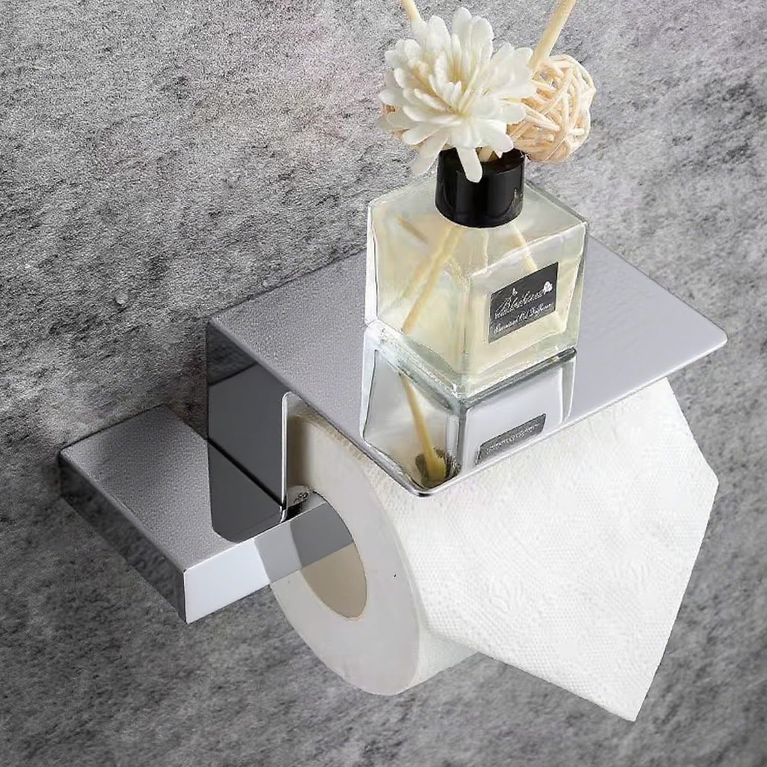 Portarotolo moderno da parete in acciaio inox SUS 304 con ripiano, porta rotolo di carta igienica cromato per mensola del telefono e design elegante
