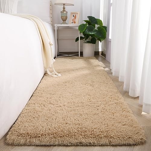 Miniatura 3 de Kimicole Alfombras de área beige para dormitorio, sala de estar, 2 x 6 pies, suaves y esponjosas, alfombras peludas antideslizantes para guardería,