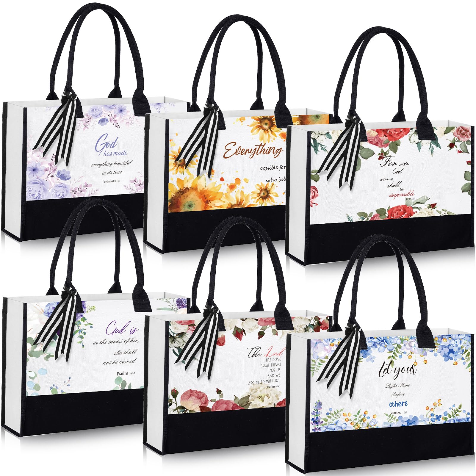 Huhumy 6 Pcs Bible Tote Bags for Women - Teacher Appreciation Gift, Aesthetic Canvas Bags, Inspirational Religious Jesus Tote Grocery Bags, Christian