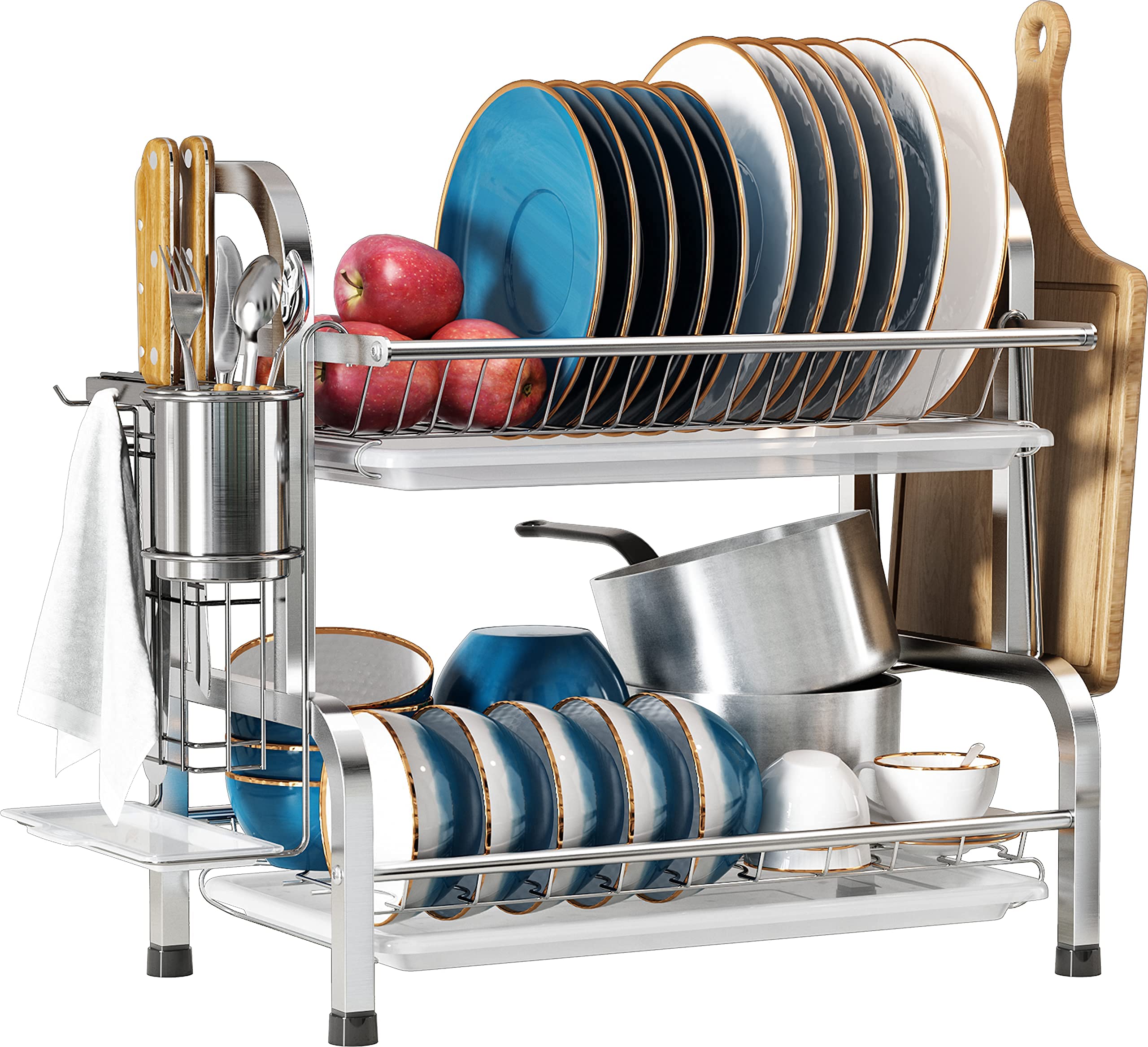 Buy Dish Drying Rack, Romision 2 Tier Dish Rack Drainboard Set