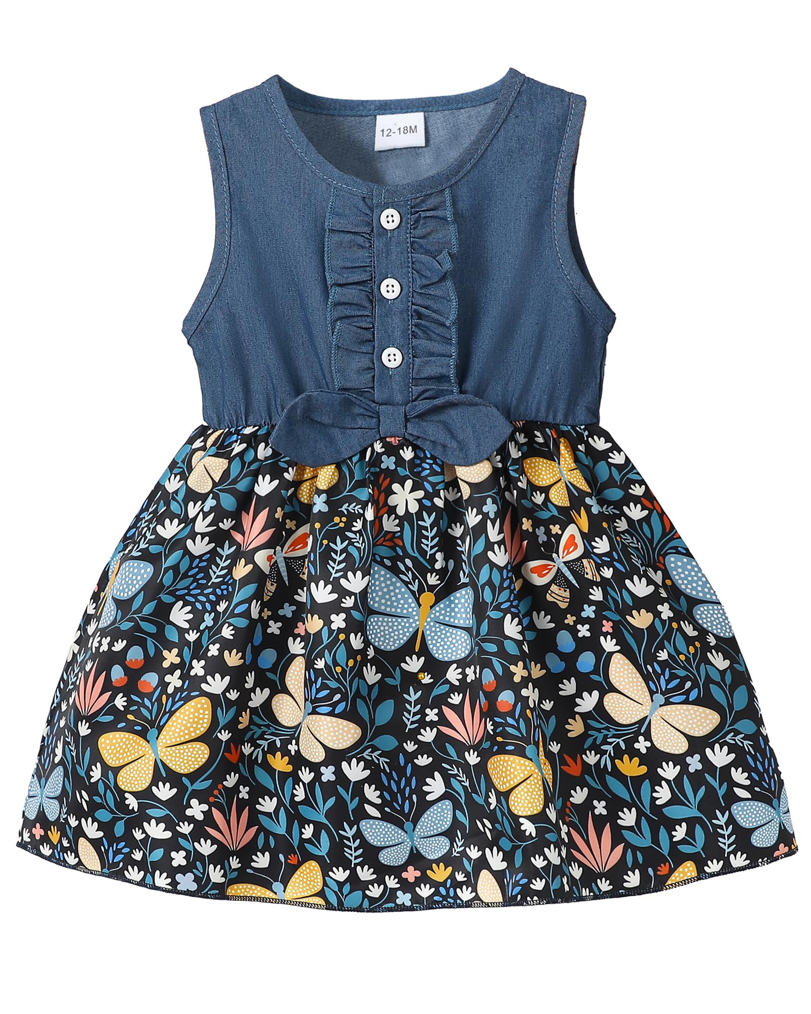 Kucnuzki Toddler Girl Outfits Baby Sunflower Princess Dresses Denim Summer Sleeveless Clothes Jean Tutu Skirts for Girls