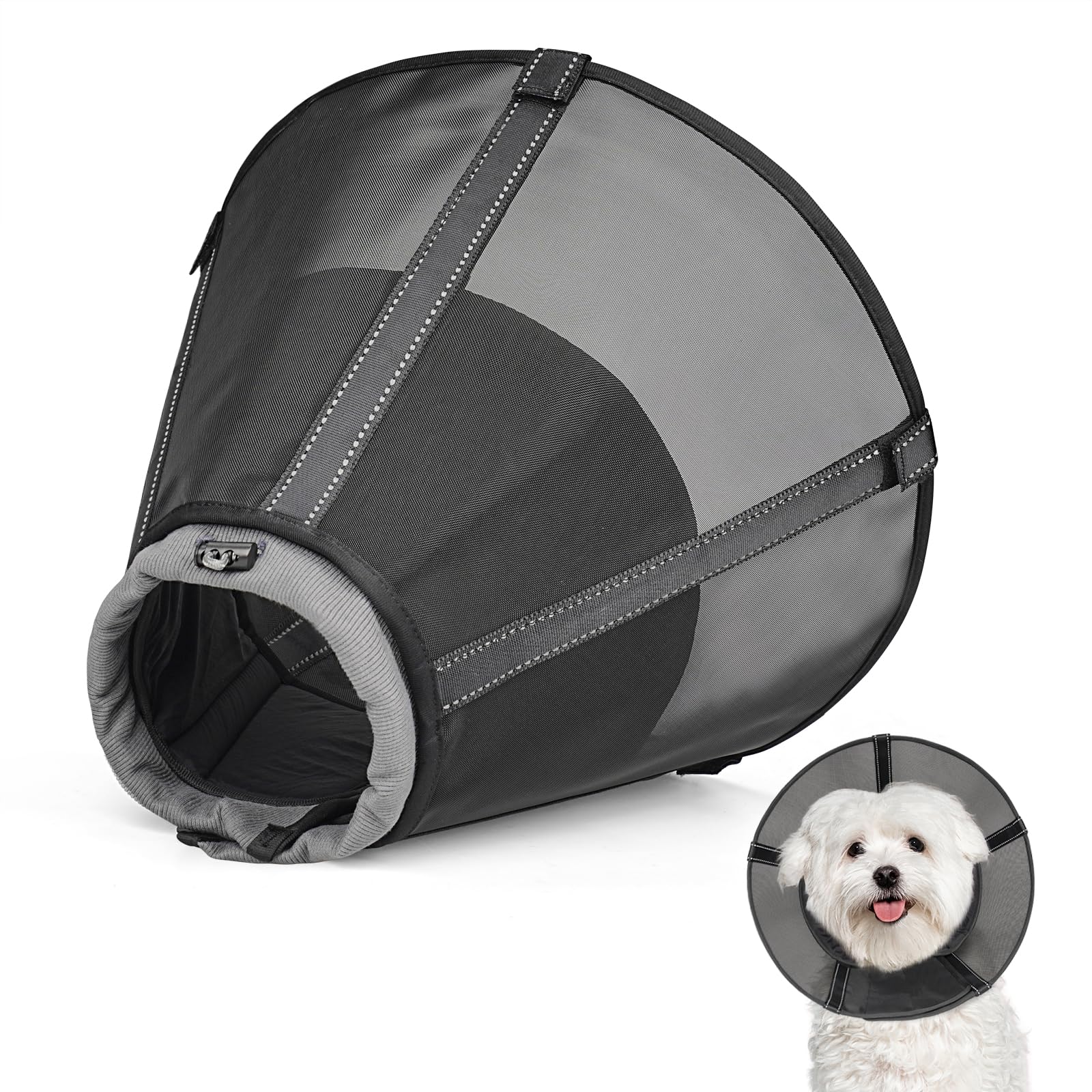 Photo 1 of Dog Cone Collar to Stop Licking, Soft Mesh Recovery Collar After Surgery with Liner, Elizabeth Cone Alternative for Medium and Large Dogs, for Surgery, Spay, Neuter, Wound Care,L,Matte Black