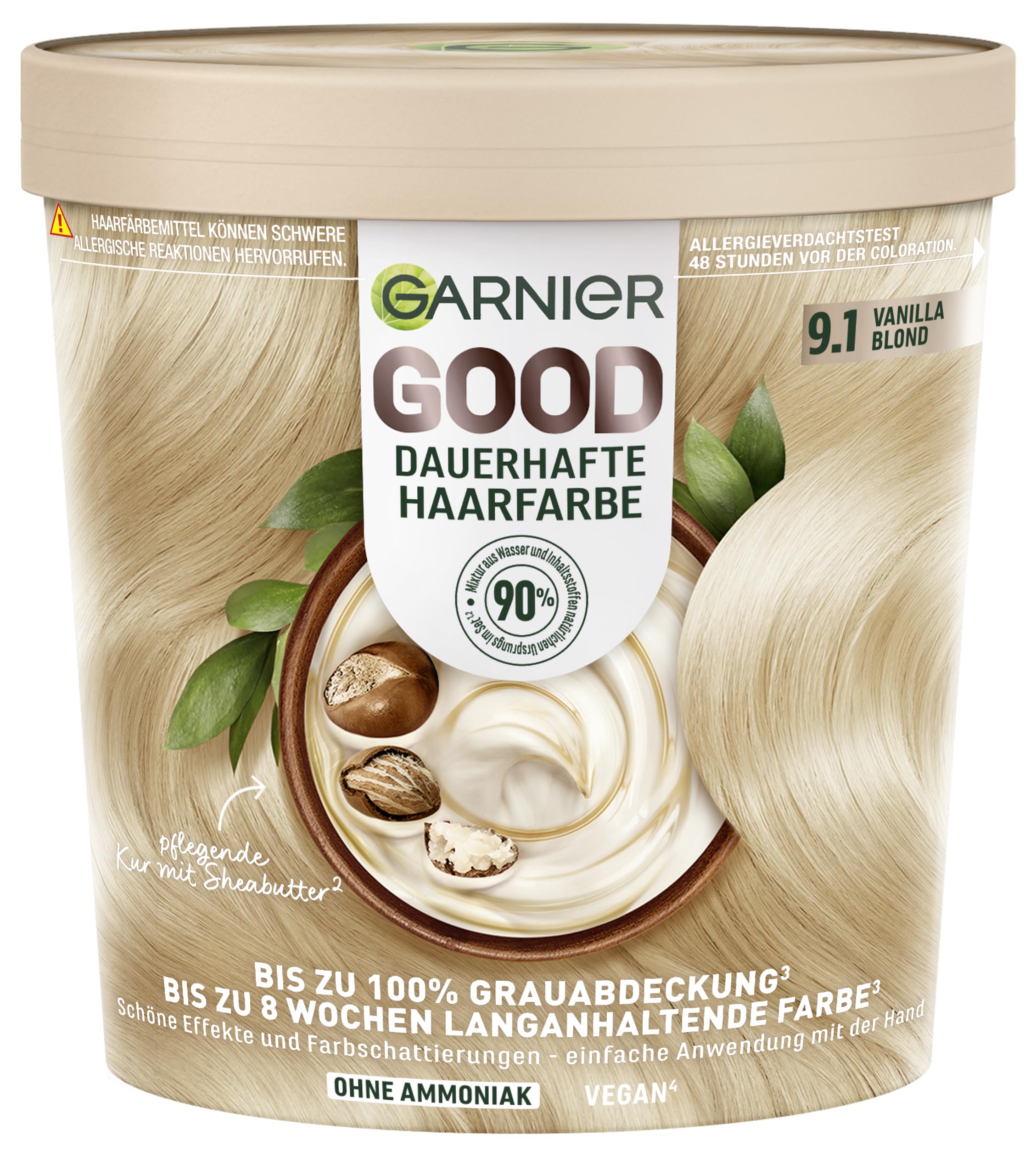 Garnier GOOD Dauerhafte Haarfarbe 9.1 Vanilla Blond – Coloration ohne Ammoniak, bis zu 100% Grauabdeckung, 1 Stk.