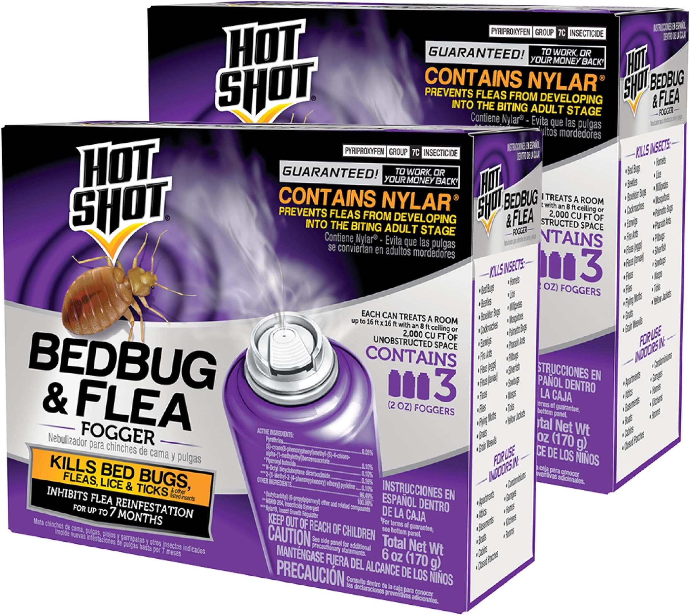 Hot Shot BedBug And Flea Fogger, Inhibits Flea Reinfestation, 2 Ounce Cans, 6 Count
