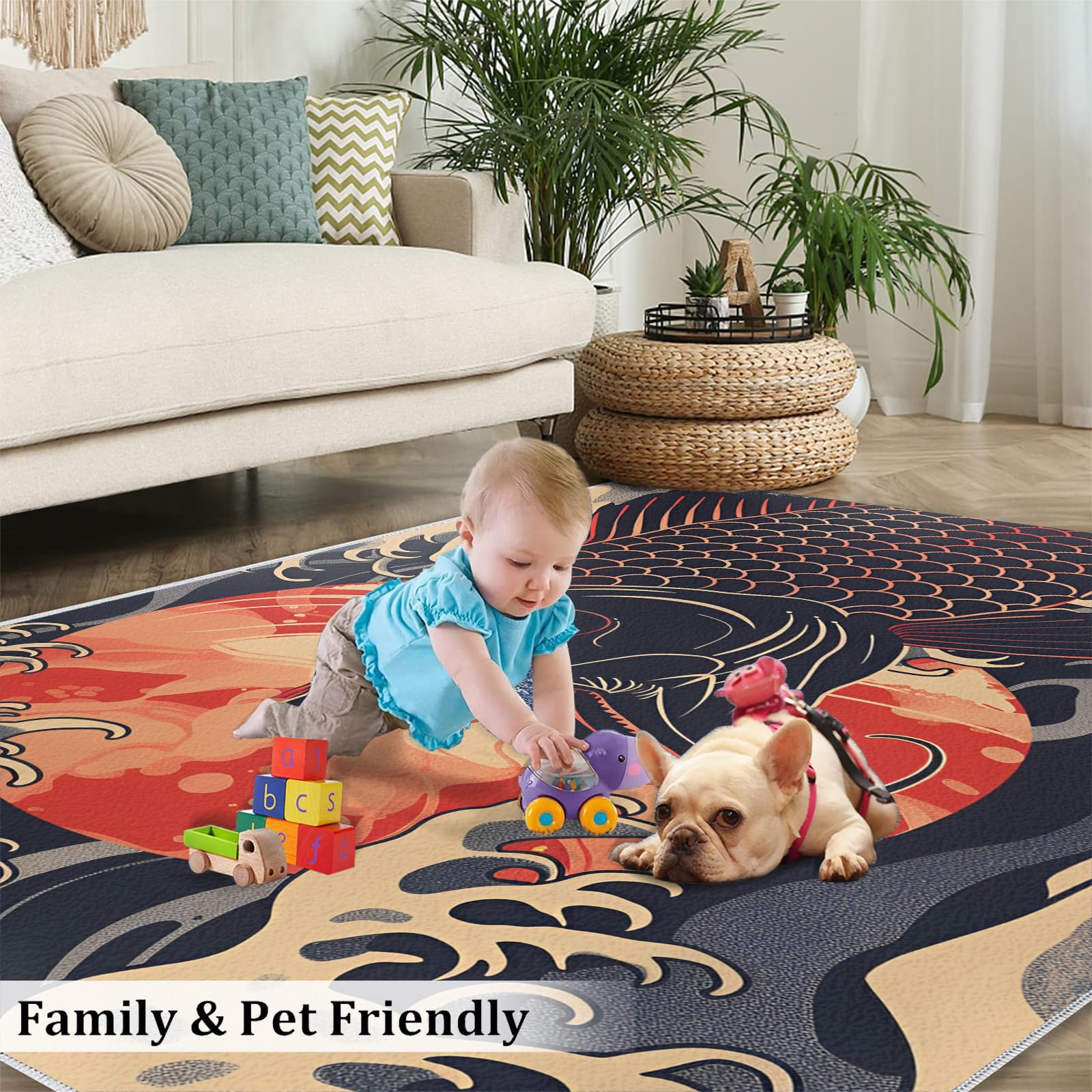 希少 MICHIGAN RUG CO 魚 総柄 S/M Amazon.com: Japanese Ukiyoe Rugs for Living Room, Oriental