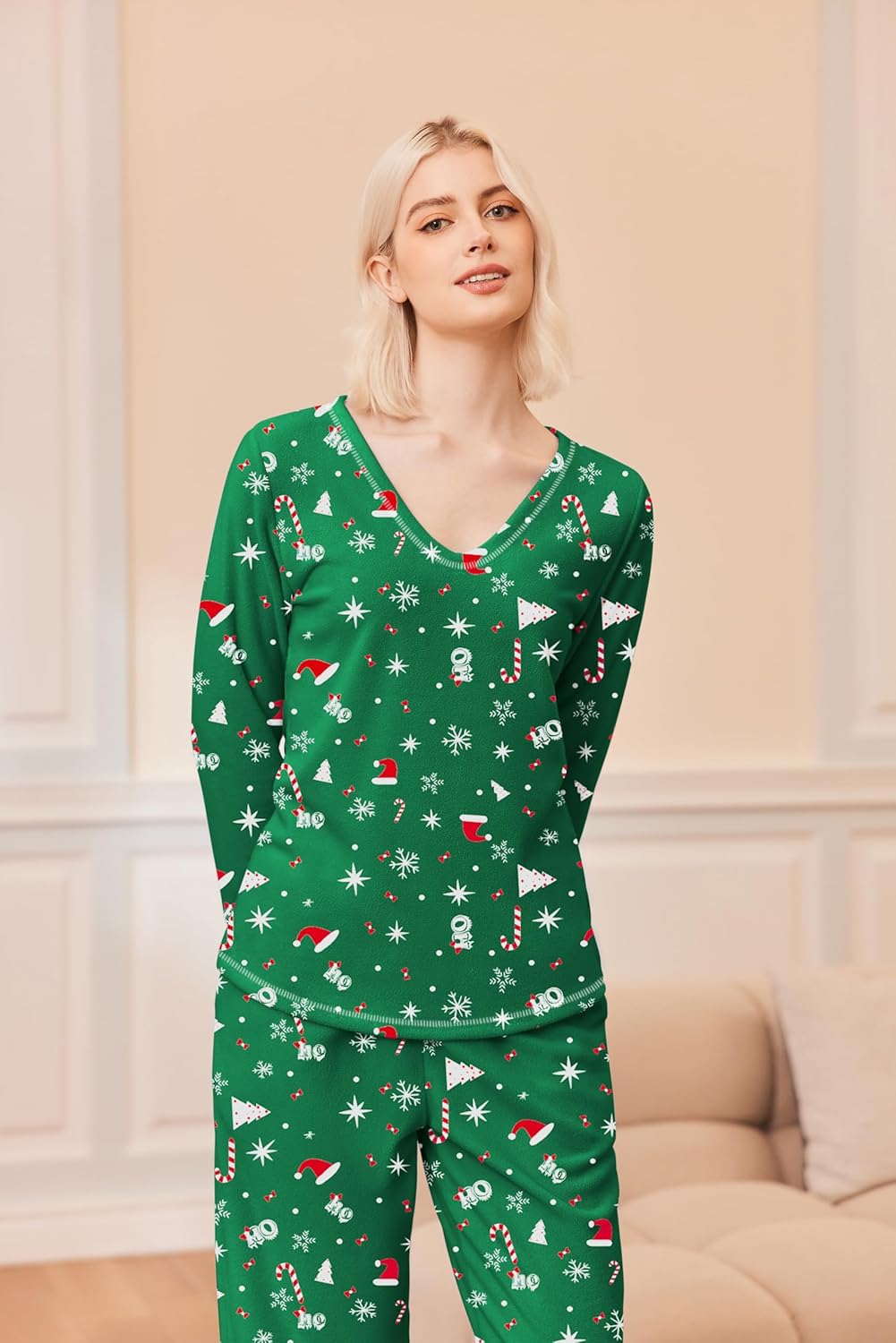 Ekouaer Women's Pajamas Set 2 Piece Fuzzy Lounge Set Long Sleeve Sleepwear Fall Winter Loungewear Outfits Matching Clothes - Image 2