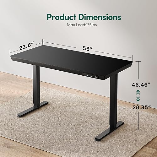 Miniatura 21 de FEZIBO Escritorio eléctrico de pie con cajones de 48 × 24, escritorio de cristal de altura ajustable de una pieza, escritorio de pie ajustable de