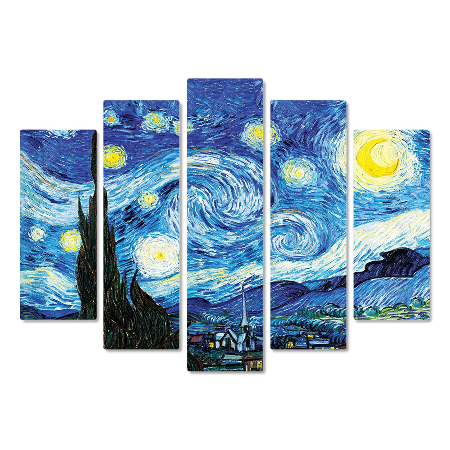 Giallobus - 5 Multi pannello Art Board - Vincent Van Gogh - Notte stellata - Legno Mdf - 140x100