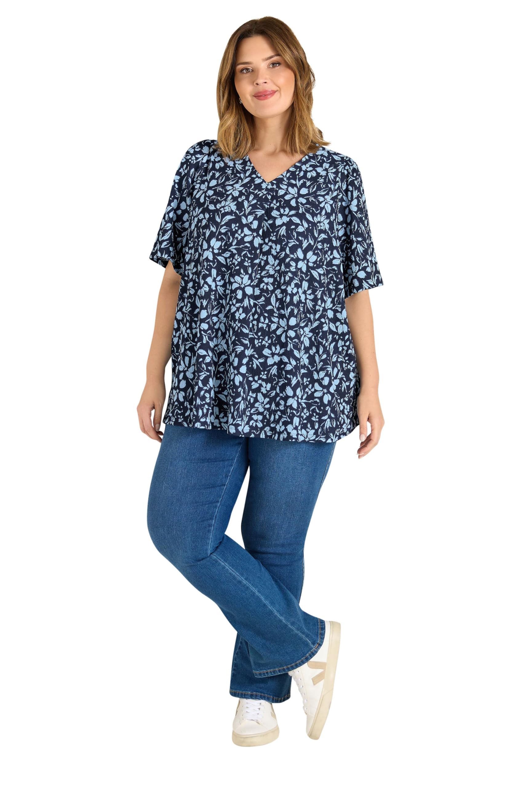 Evans Women's Blue Plus Floral Print Pleat Front Top Size 22-24