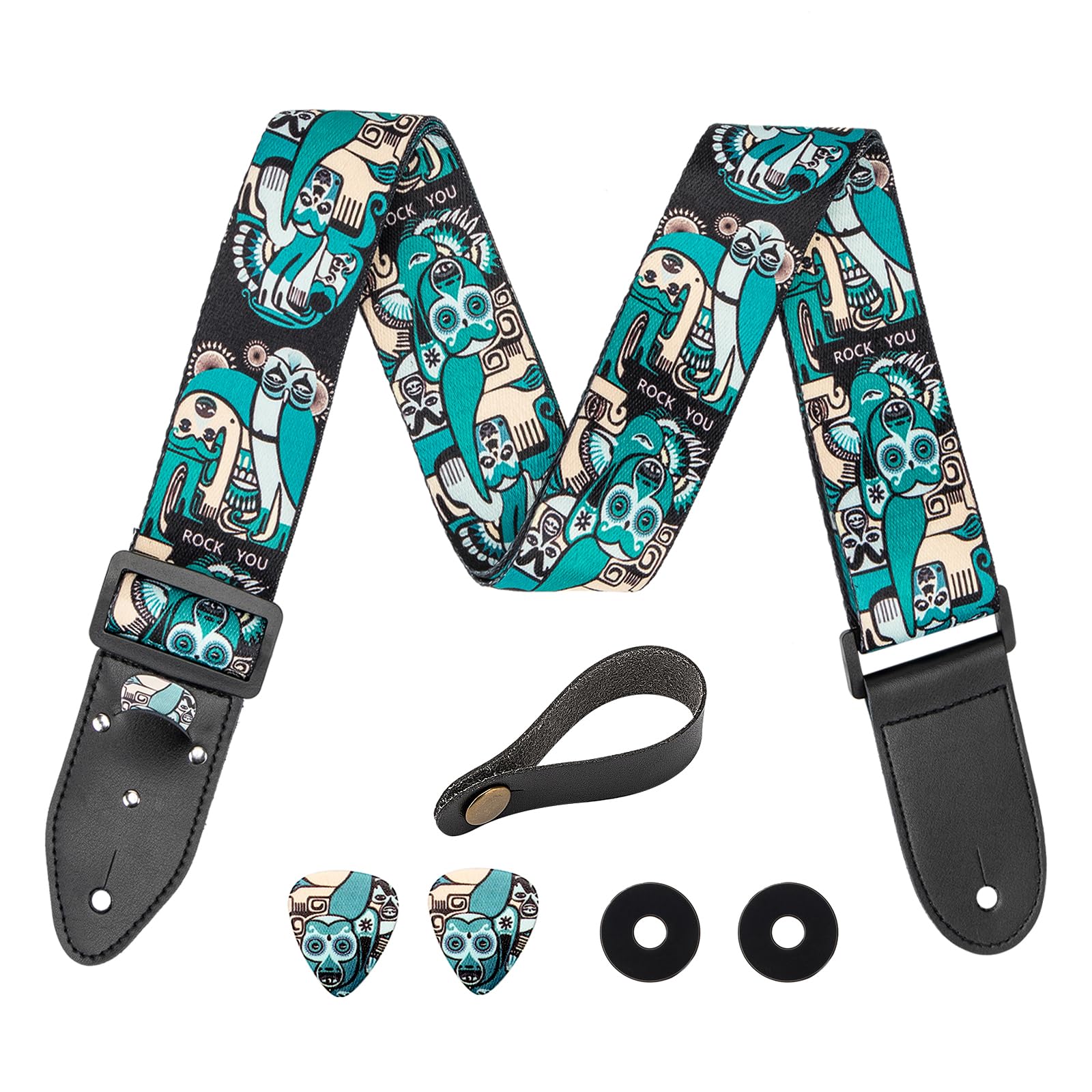 Guitar Strap with Pick Pocket, Genuine Leather Ends Guitar Straps for Bass, Electric & Acoustic Guitar, Free Strap Button & 2 Picks & 2 Strap Locks.Best Gift for Men & Women Guitarists (Sea Blue)