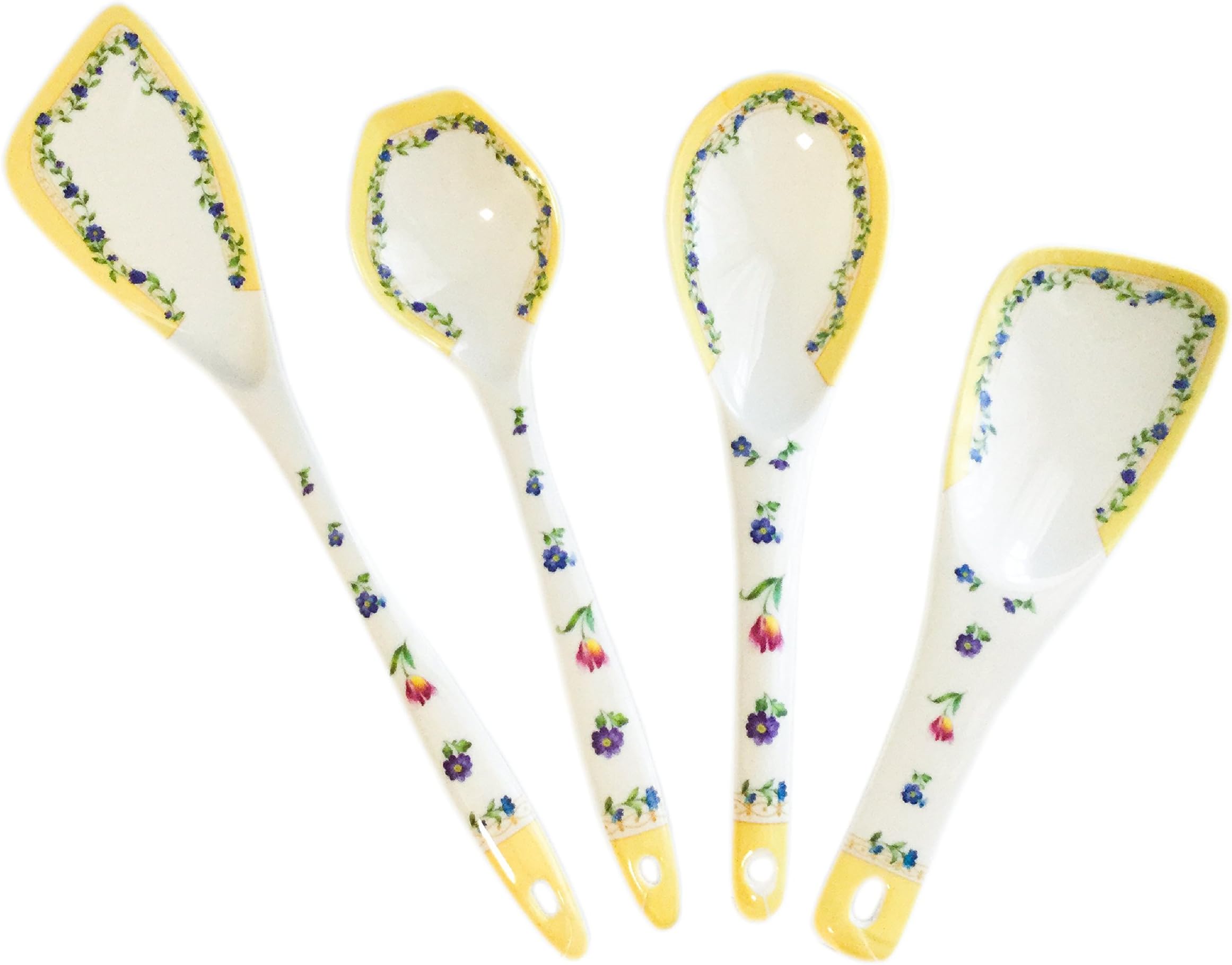 Fuji Melamin Cooking Utensil Set Ladle Spatula White Flower Pattern Set of 4