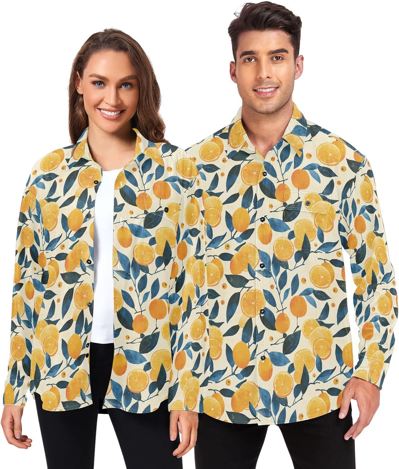 KLL Floral Pattern Orange Fruits Ladies Mens Slim Fit Rugby Shirts Outdoor Long Sleeve Blouse