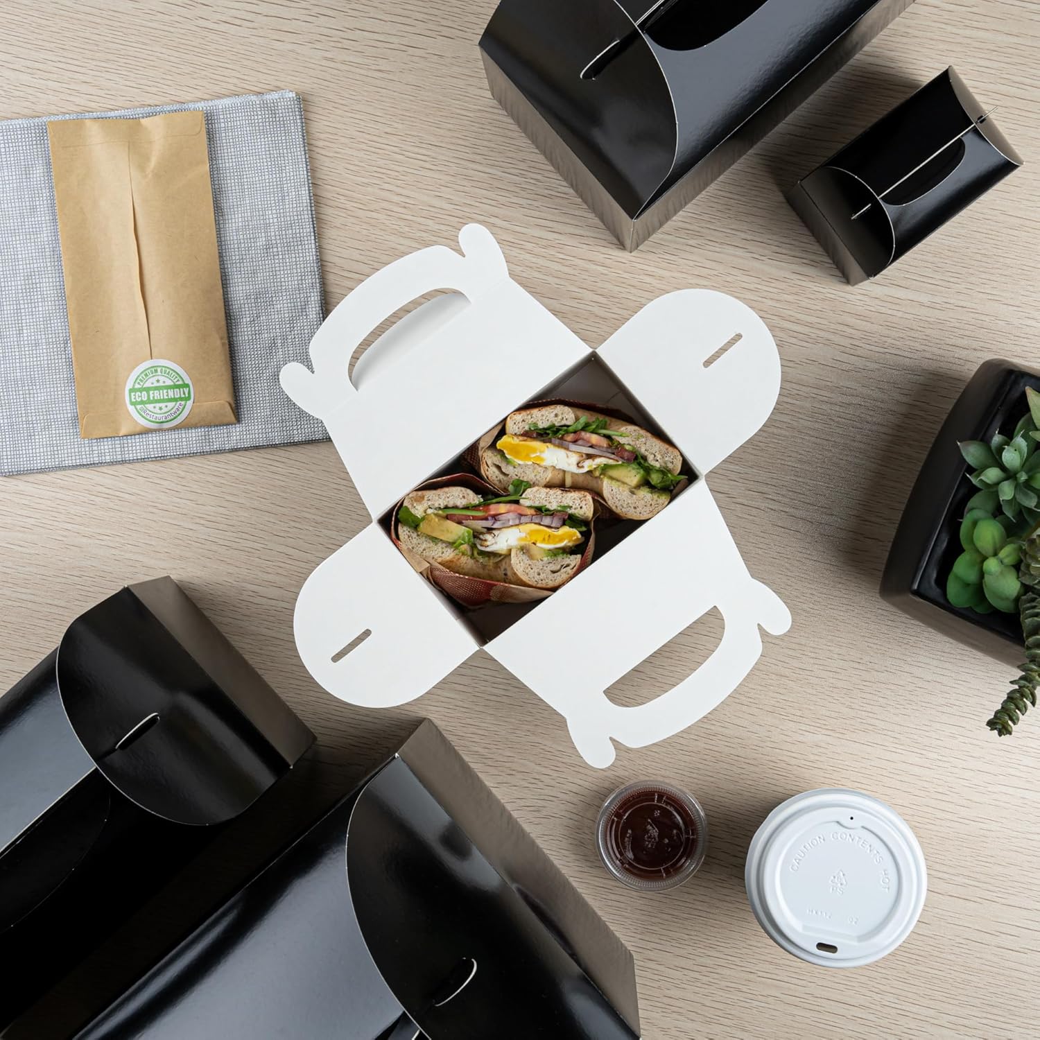 Restaurantware Bio Tek 6 x 3.5 x 3.5 Inch Gable Boxes For Party Favors, 100 Attractive Gift Boxes - With Built-In Handle, Greaseproof, Black Paper Barn Boxes, For Special Events Or Parties