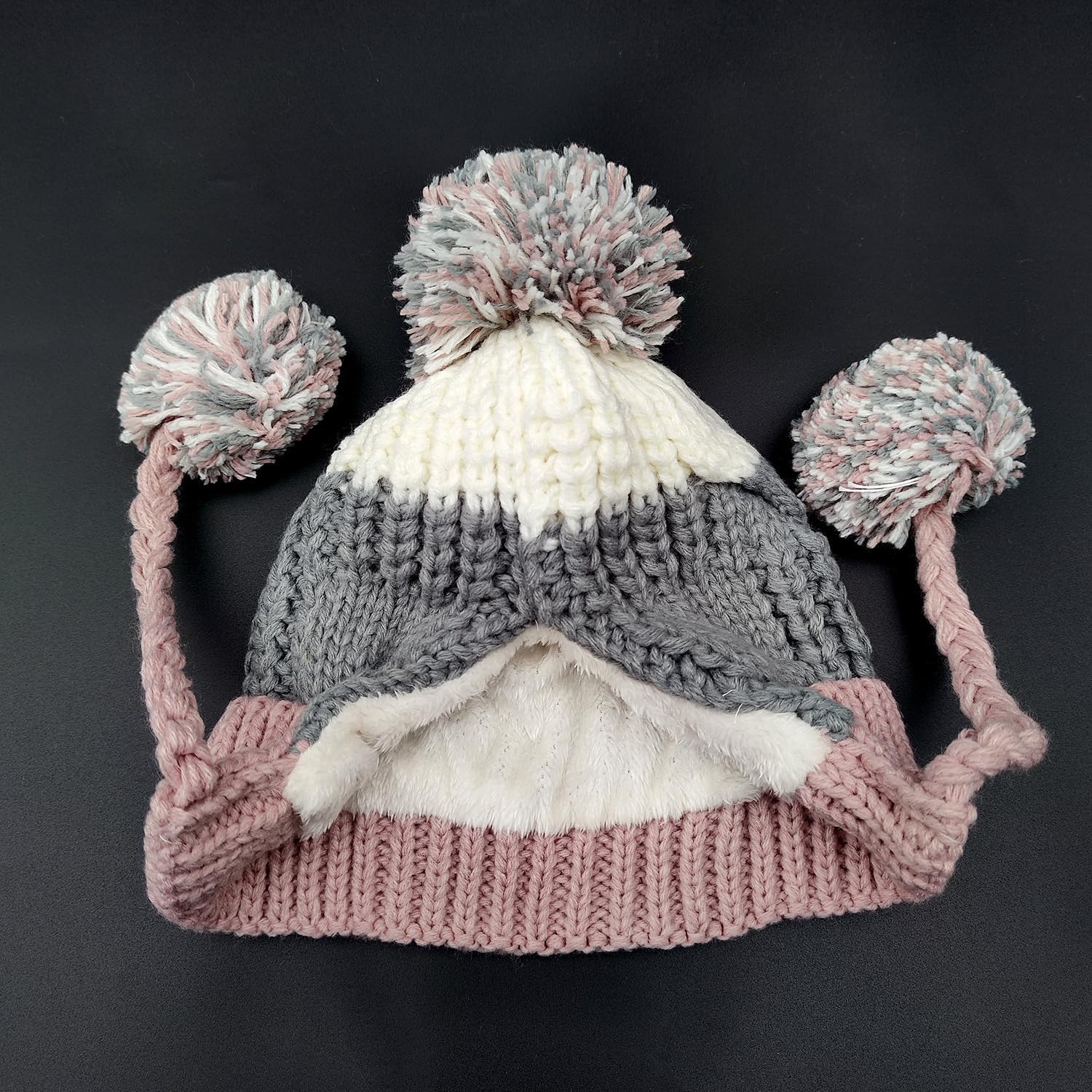 Women Winter Peruvian Cover Ears Beanie Hat Ear Flaps Sherpa Ski Snow Hats Knit Fleece Lined 3 Pom Pom - Image 5