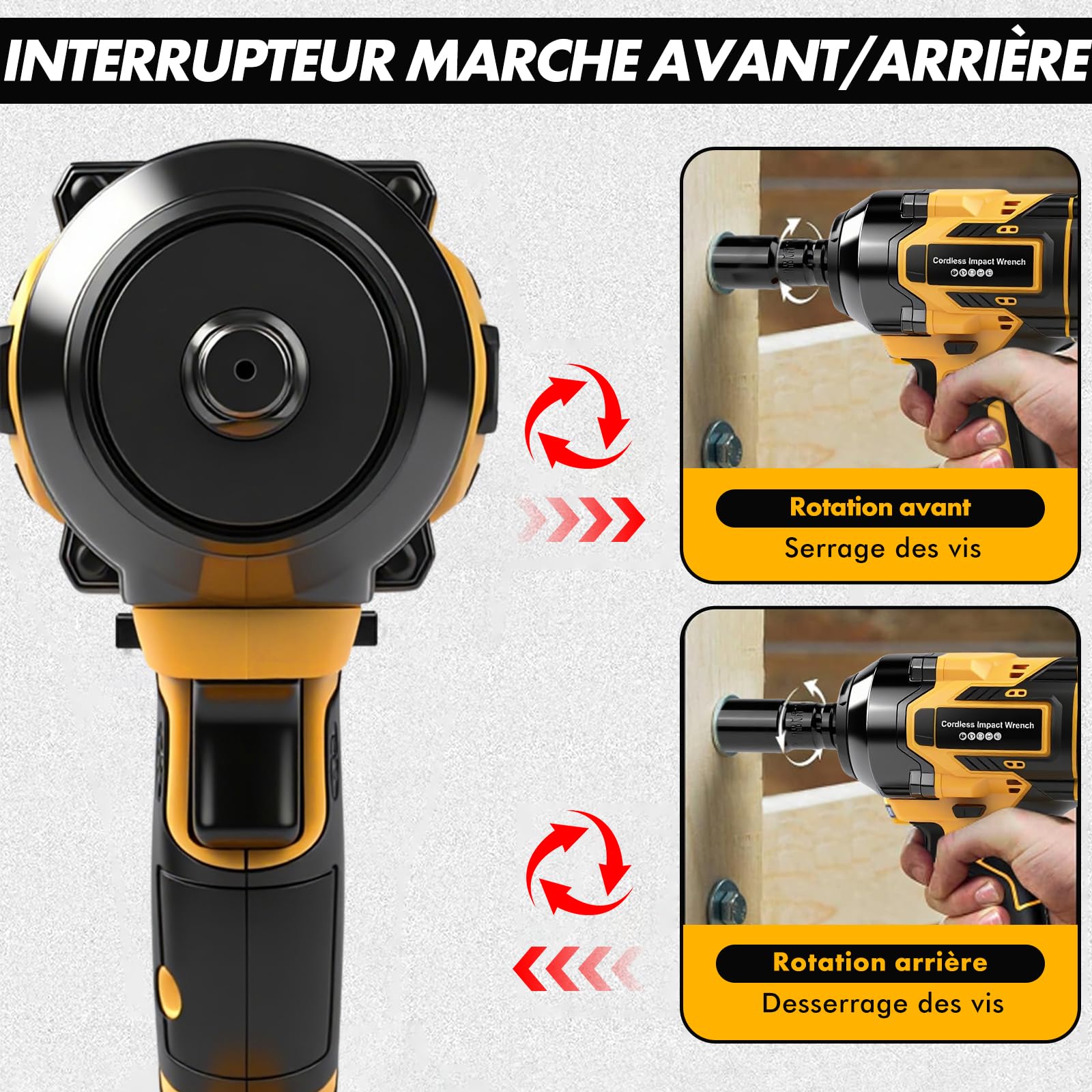 Clé à choc sans fil brushless 21 V, 650 Nm 1/2" boulonneuse à choc, 2x4 Ah