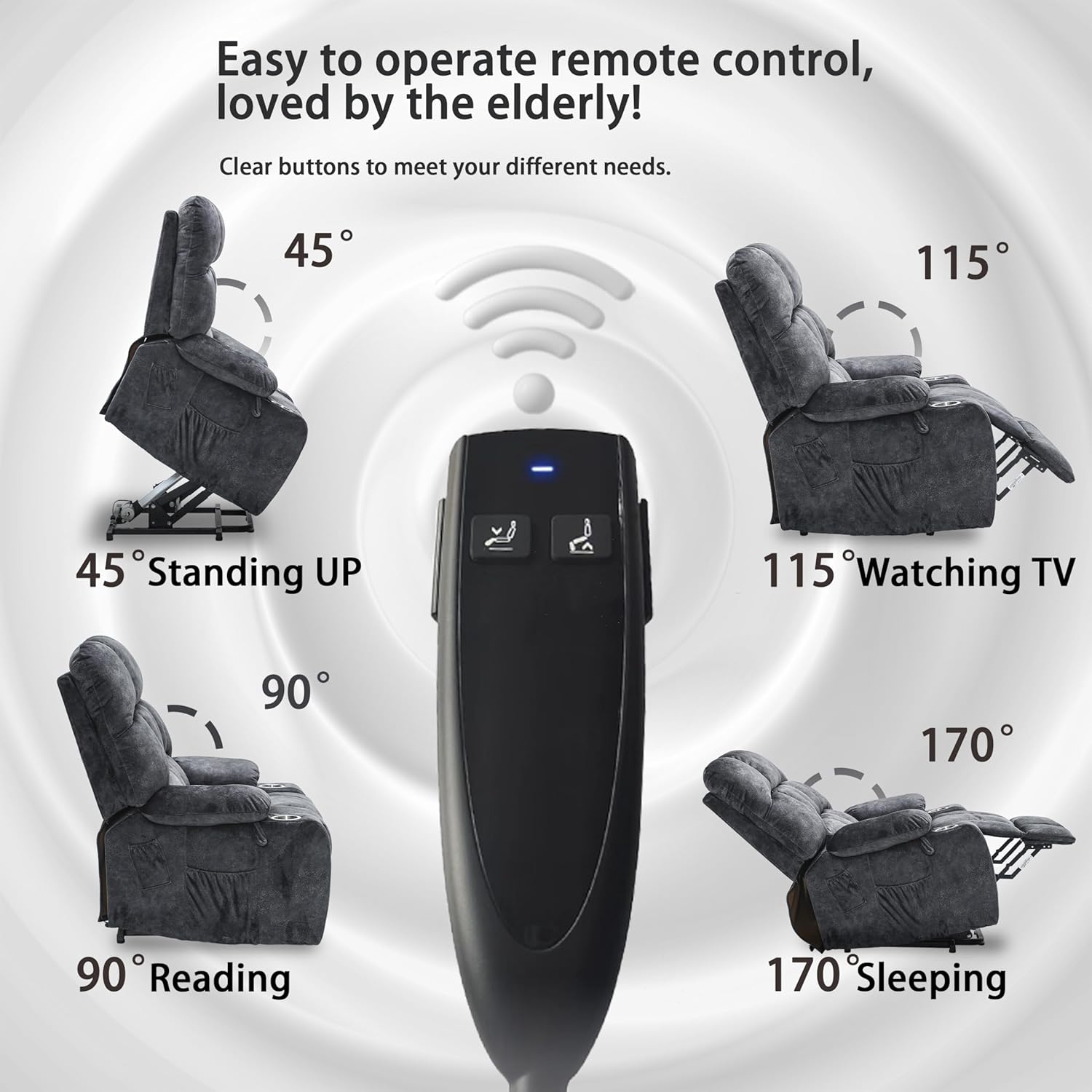 Power Lift Recliner Chair: Electronic Recliner Chair with Heat and Massage for Big and Tall Elderly, 2 Cup Holder, Lay Flat to 170 Single OKIN Motor - 9688 (X-Large, Granite Black)