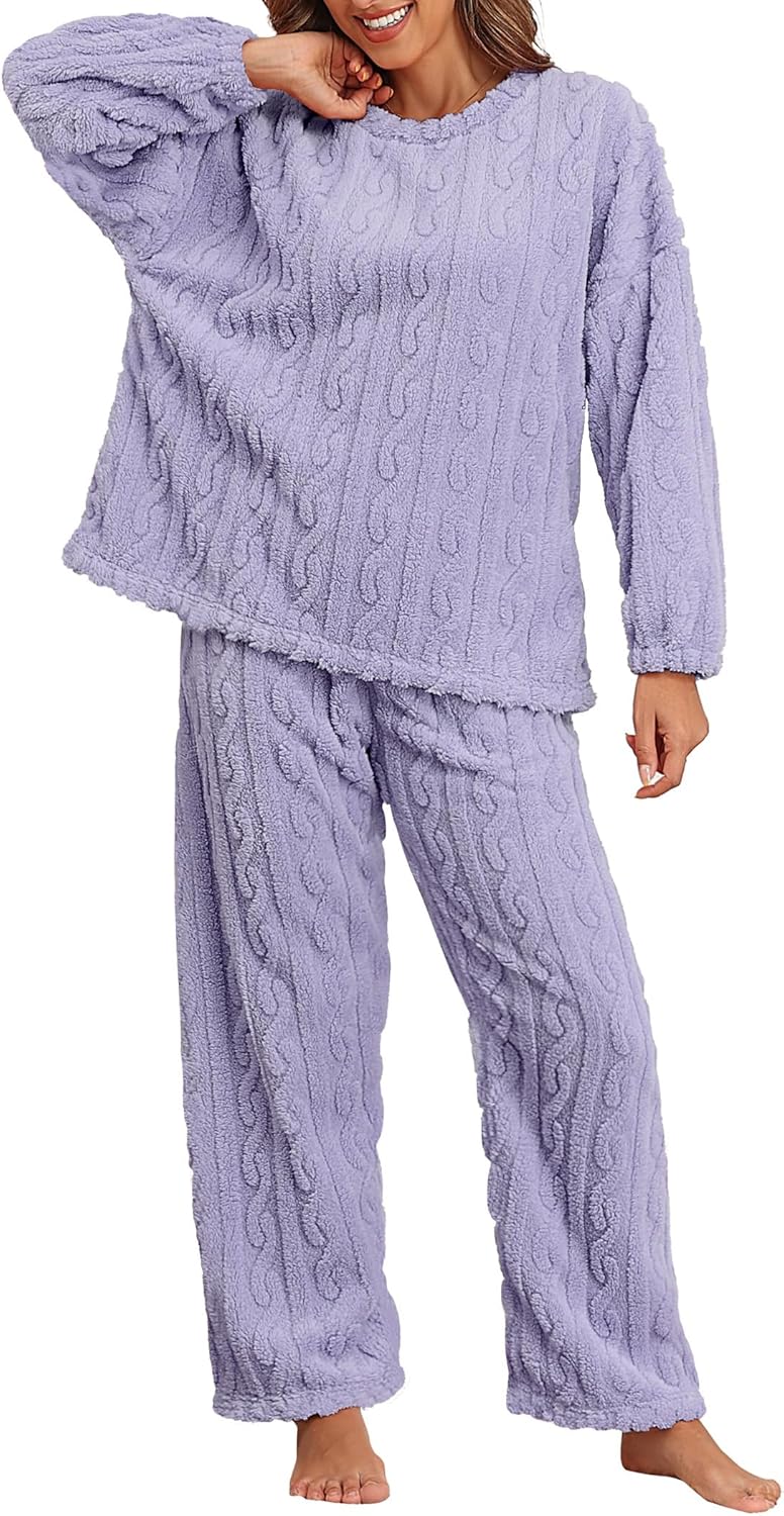BAJAOEY Pajamas for Women Sets Soft Comfy Fluffy Pajama Fleece Pullover Ribbed Pjs Warm Plush Lounge Sleepwear 2 Piece