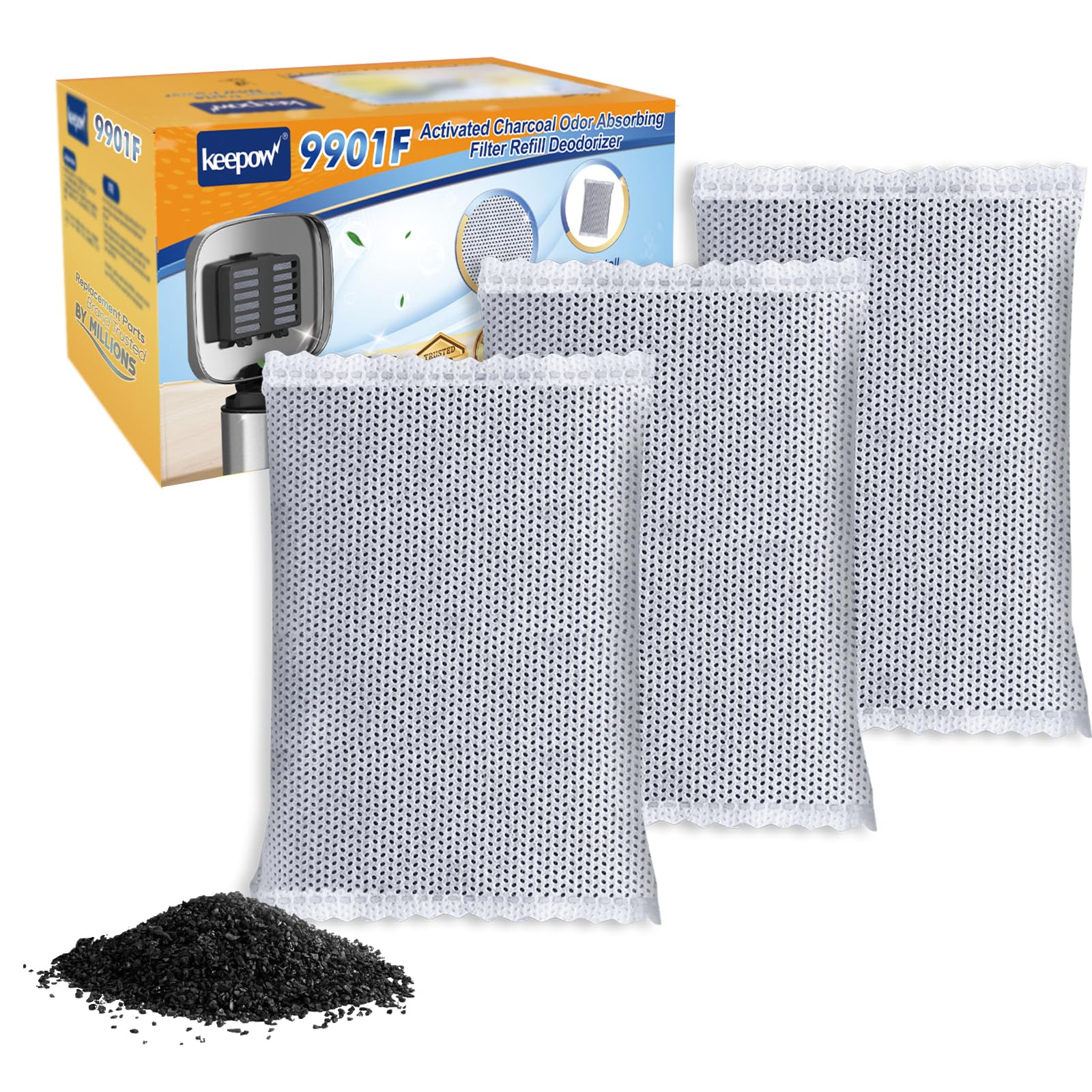 KEEPOW Activated Charcoal Odor Absorbing Filter Refill Deodorizer - Compatible with Trash Cans & Diaper Pail Deodorizer Units, 8 Gallon and Larger, 5 Pack