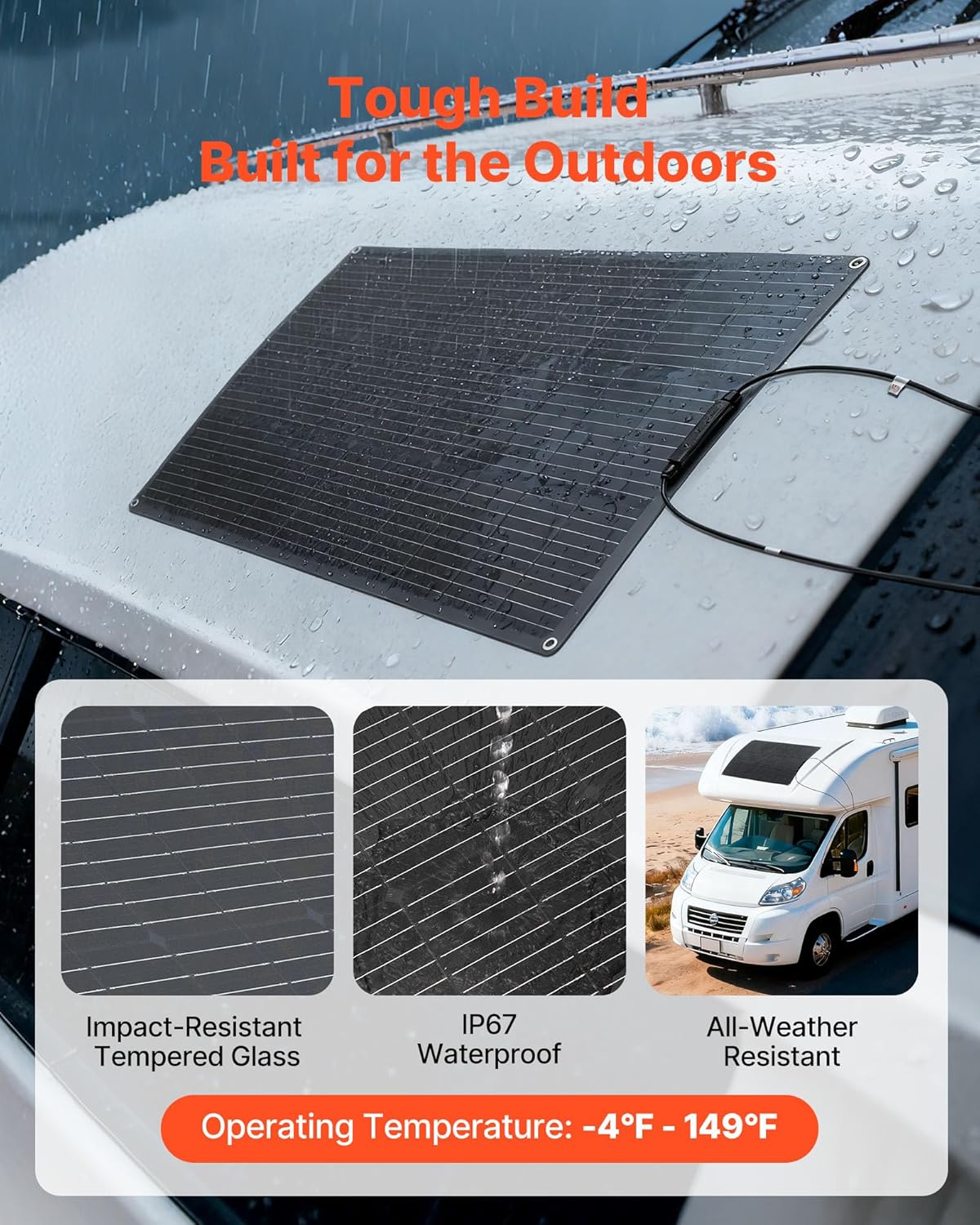 VEVOR Flexible Solar Panel, 100W Semi-Flexible Bendable Monocrystalline Solar Panel, 23% Efficiency Mono Off-Grid Charger with MC4 Output, IP67 Waterproof for Marine RV Car Cabin Curved Surfaces