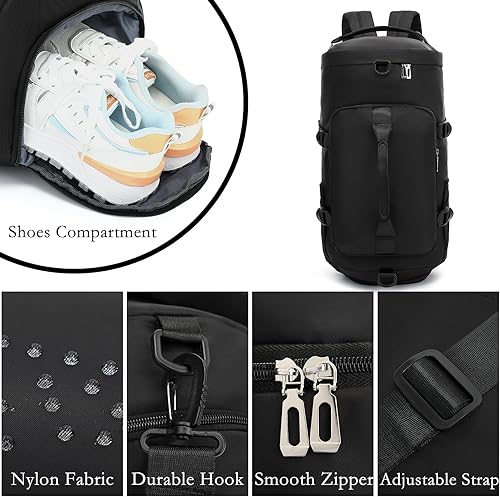 Miniatura 5 de Bolsa de gimnasio para mujer, mochila de lona impermeable, bolsa deportiva con compartimento para zapatos, mochila de mano para viajes, yoga,