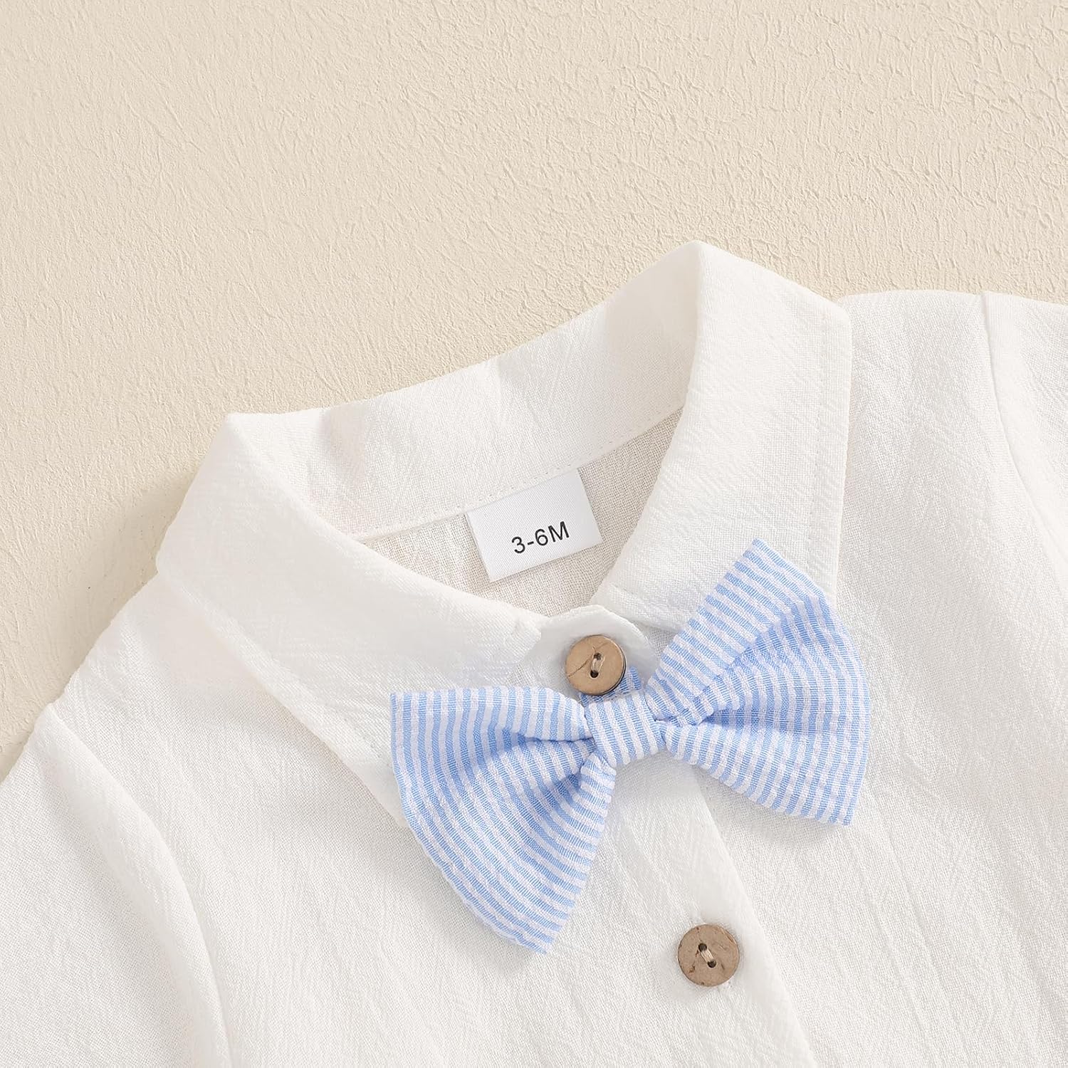 Newbron Baby Boy Summer Outfit Cotton Linen Button Short Sleeve Bowtie Shirt Romper Suspender Shorts Set - Image 4