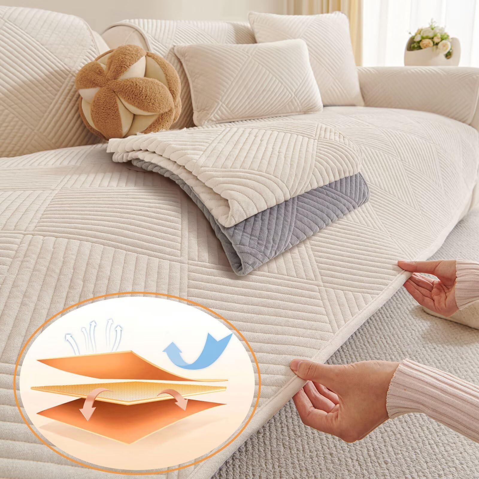 Housse de Canapé en Flanelle Lavable pour Canapé Sectionnel 1/2/3/4 Places
