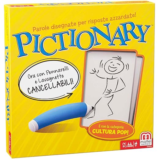 Mattel Games Pictionary - Disegna l'indizio della carta e prova ad indovinare, gioco di carte per serate in famiglia e con amici, giocattolo per bambini, 8+ anni, versione Italiana, DPR76