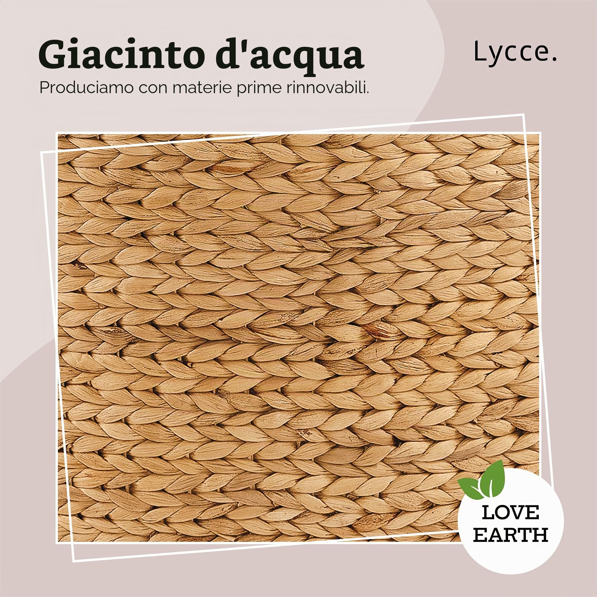 Lycce Cesto portabiancheria con coperchio, 30 l, in giacinto d'acqua, rettangolare, salvaspazio, design naturale, piccolo