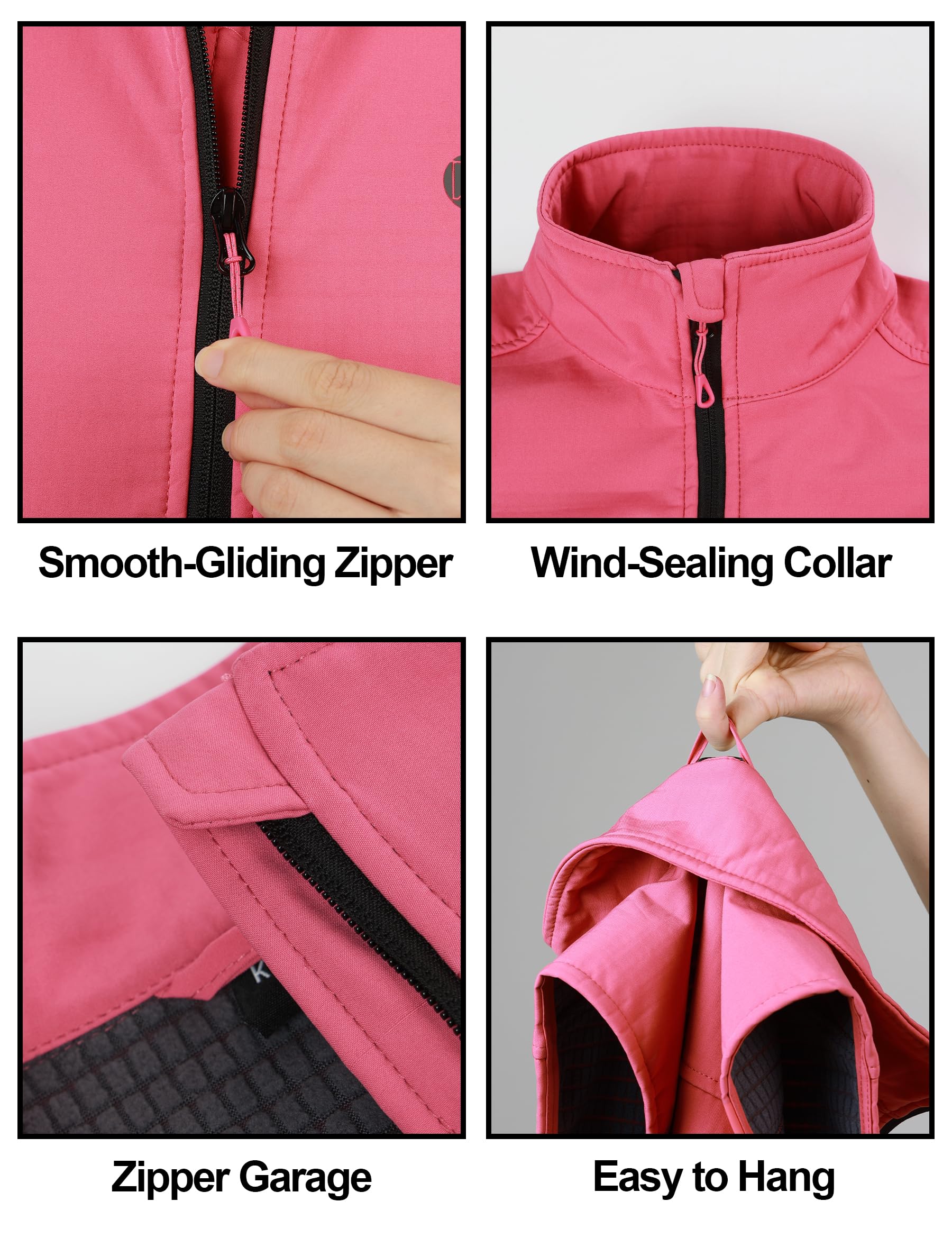 KUTOOK Damen Softshell Weste Leicht Ärmellos 4 Taschen Stehkragen Winddicht Warm Fleeceweste für Laufen Hundesport Golf Wandern Camping HC205