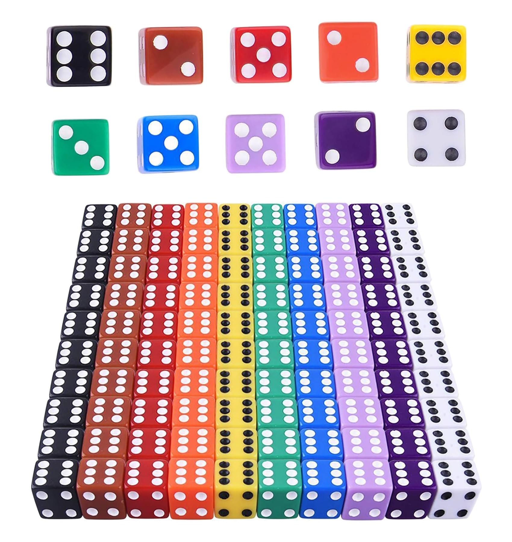 HUAZIZ Set di 100 dadi colorati a 6 facce Dice Game D6 dadi 12 mm per Giochi da Tavolo, Multigioco, Giochi Matematici per Bambini Set dadi a più Lati