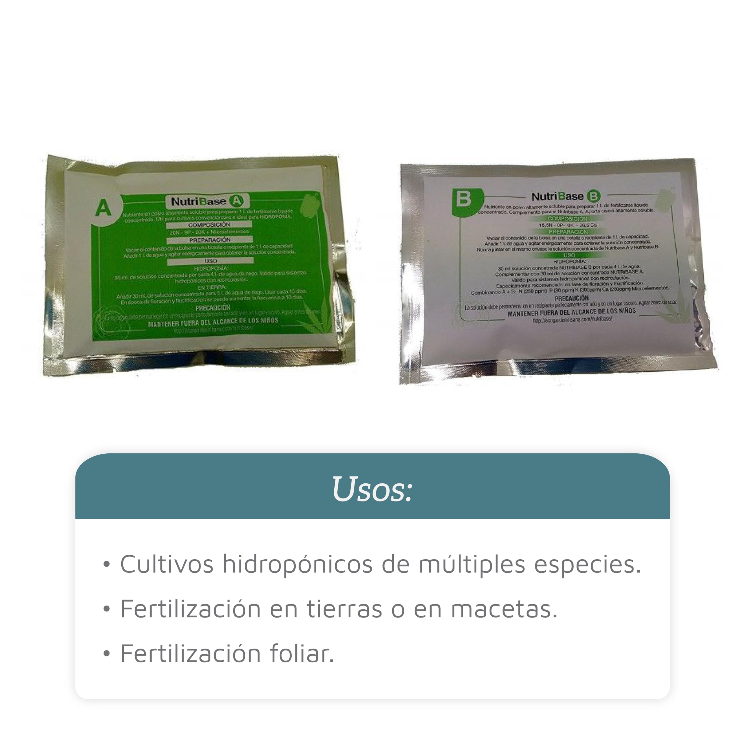 Irisana - NutriBase A+B - 2 Buste Ermetiche di Polvere - Concime Idroponico - Prepara 1 l d'Acqua per l'Irrigazione - Calcio Extra per Orto Urbano