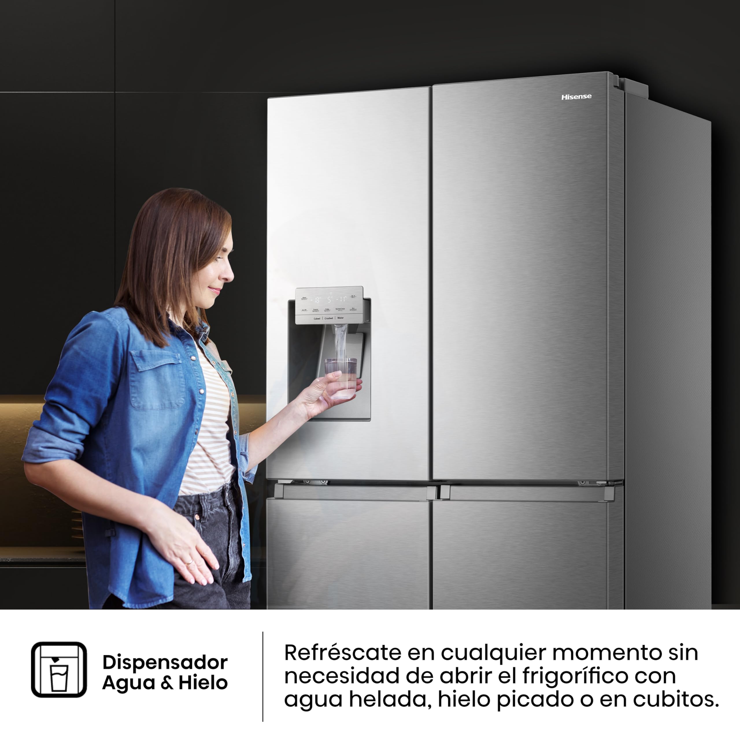 Hisense RQ760N4SASE - Frigorífico Americano Cuatro Puertas, No Frost, Puerta Cajón Frances, Total No Frost, Capacidad Neta 584 L, 1.78 m,Silencioso, Inox