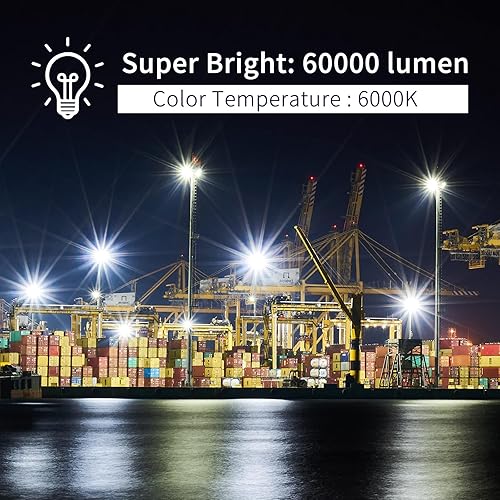 Miniatura 6 de Luz de inundación LED de 600 W, luces de seguridad súper brillantes para exteriores de 60000 lm con ángulo de iluminación más amplio, luz blanca