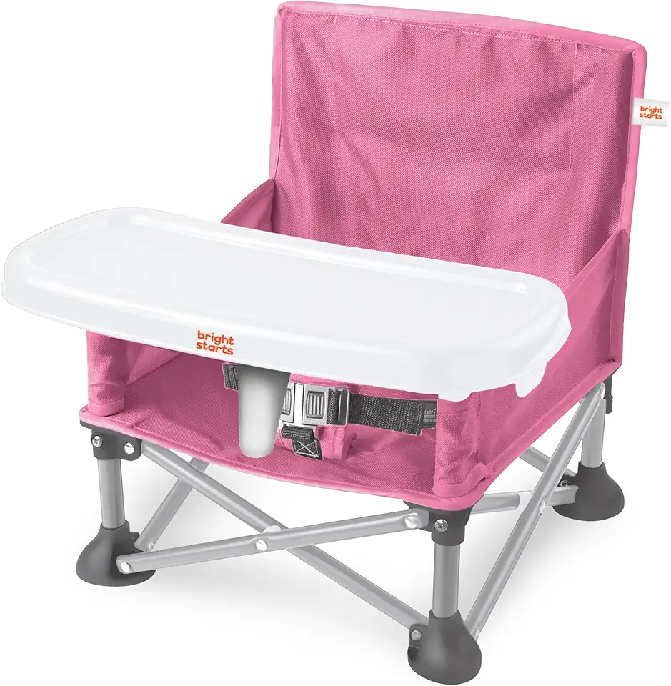 Bright Starts Pop &#x27;N Sit Portable Booster, Indoor/Outdoor Use, Floor Seat with Feeding Tray, Pink, 6 Mos - 3 Yrs