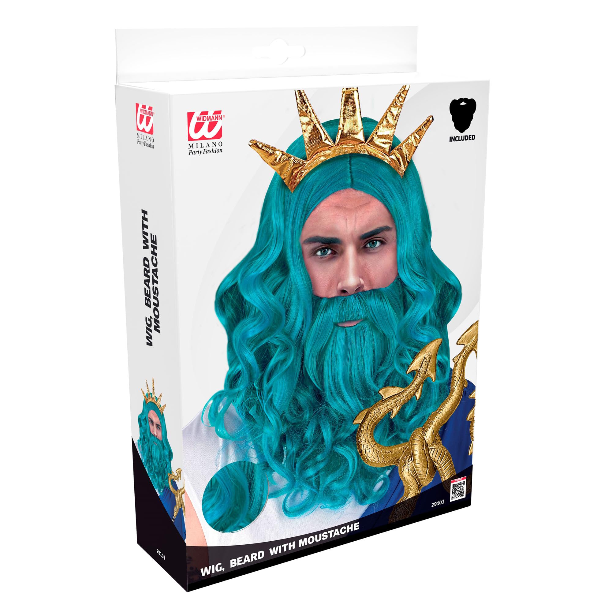 W WIDMANN MILANO Party Fashion - Parrucca Poseidon con barba e baffi, accessorio per costumi di carnevale e feste a tema
