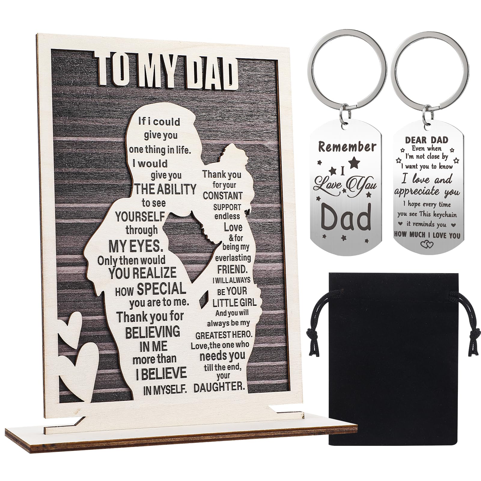 saerryor To My Dad Gifts Engraved Plaque with Keychain & Bag - Father's Day, Birthday Gifts from Daughter Son, Personalized Gifts Ever Christmas Retirement Idea Present