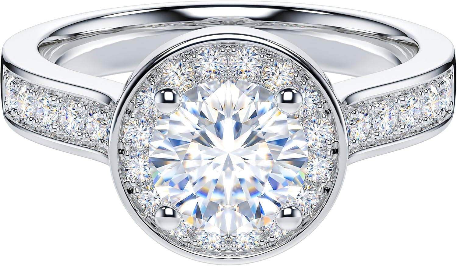 THELANDA 1CT Genuine Moissanite or Simulated Diamond 10mm Diameter Halo Classic Promise Engagement Ring For Women