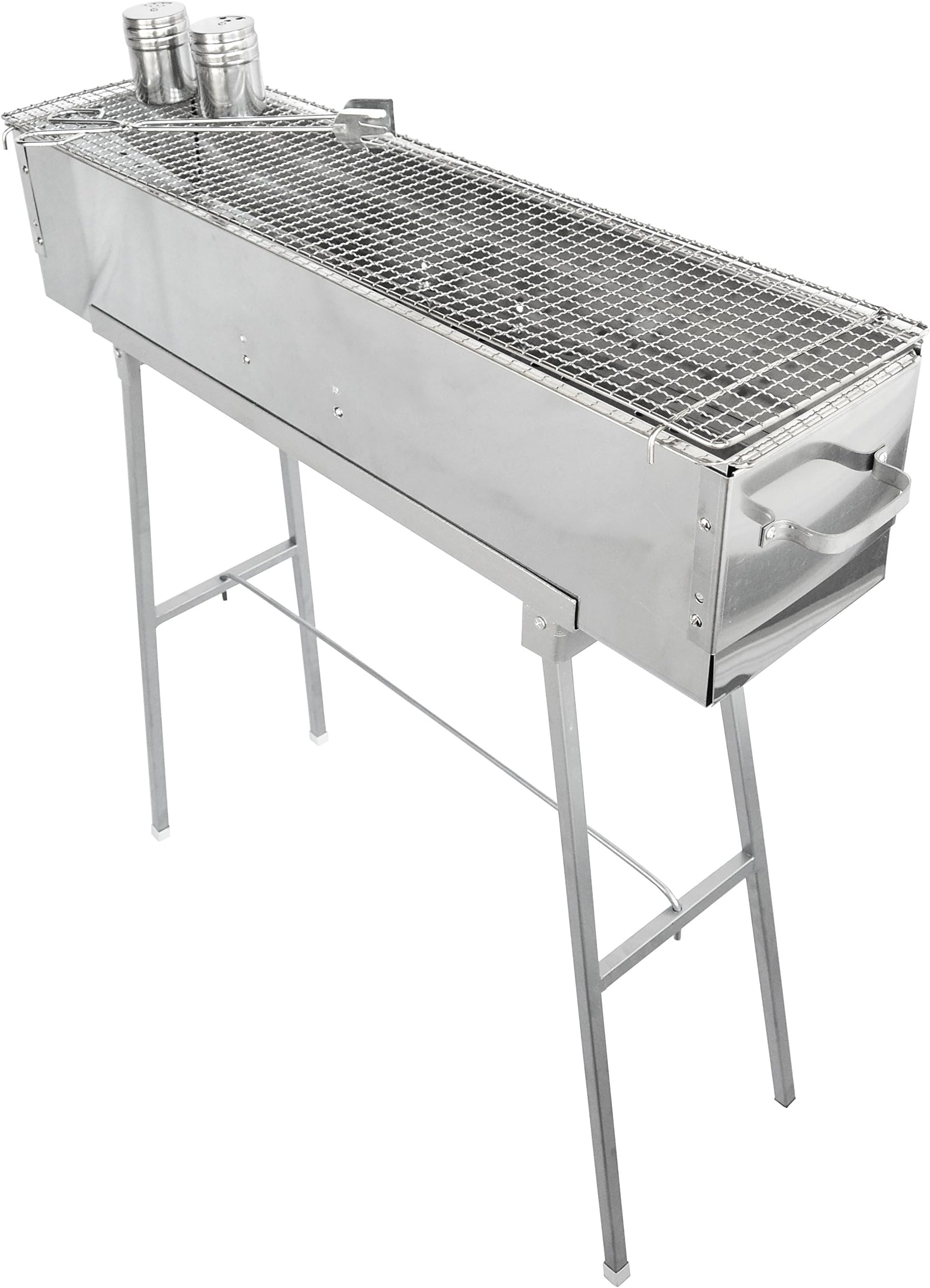 Party Griller Yakitori Grill 80 x 20 cm - Portable Stainless Steel Charcoal BBQ Grill w/ 80cm Barbecue Grate. Great Satay, Lamb Kebab Grill. Makes Juicy Shish Kebab, Shashlik, Spiedini on the Skewer