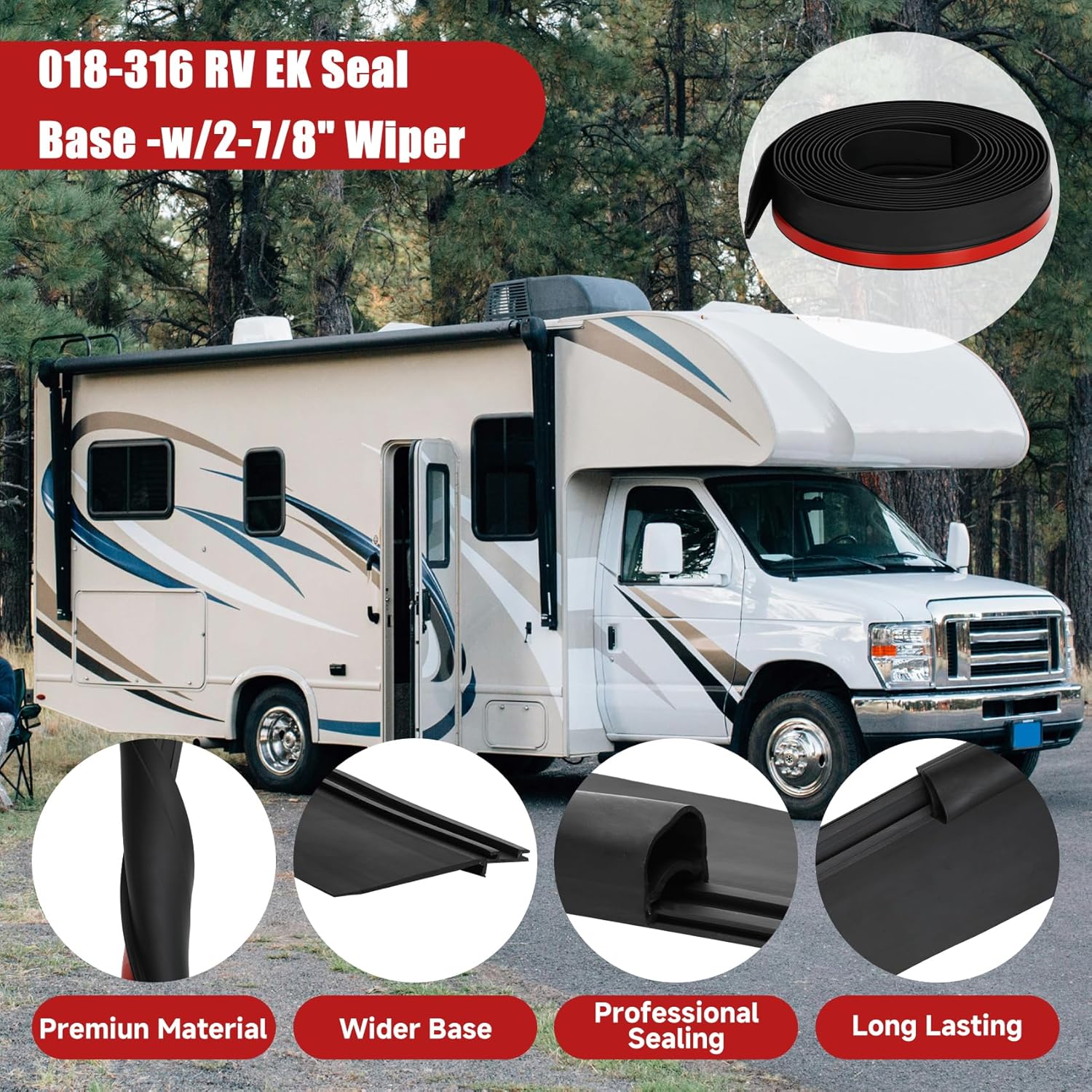 RV Slide Out Seal Kit 018-316 EK Base with 2-7/8" Wiper & 018-312-EKD,1/2' * 3.66" * 35’ Clip Base & 1' * 15/16" * 35' D-Seal,Travel Trailer Weather Stripping,Black Rubbers for RV Slideout System