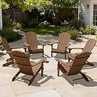 Vista 21 de YEFU Silla Adirondack Resistente a la Intemperie: Sillas Adirondack de Plástico - Sillas de Patio con Portavasos y Textura de Madera - Silla