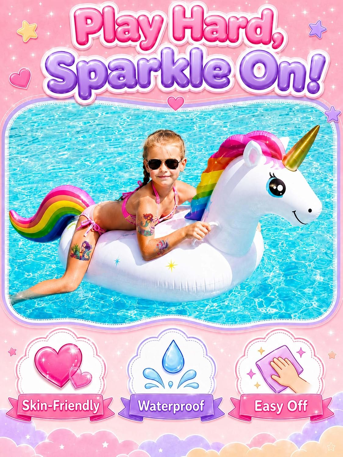 150+ Glitter Temporary Tattoos for Kids - Mermaid Unicorn Party Favors for Girls - Individually Wrapped & Waterproof Birthday Supplies