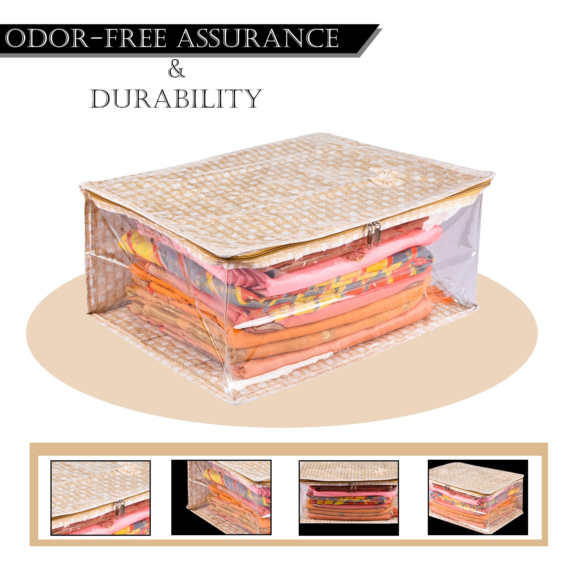 Kuber Industries Polyvinyl_Chloride Sari-Abdeckung mit Reißverschluss – Kleideraufbewahrungstasche, Kleiderschrank Organizer für Anzug, Seite transparent, Karo-Design, 22,9 cm, 2 Stück, Golden