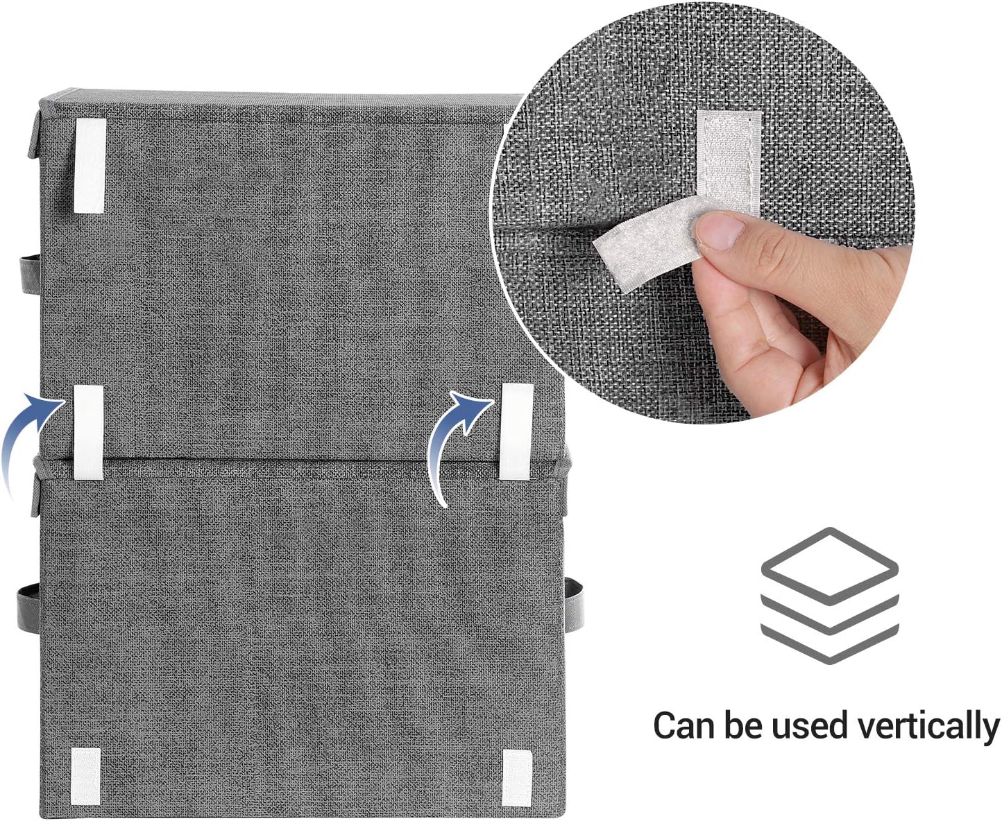 SONGMICS Stackable Storage Bins Set of 2, Storage Boxes with Lids and Front Windows, Non-Woven Fabric Closet Organizers with Magnetic Closures, Side Handles, Dark Gray URPLB02G