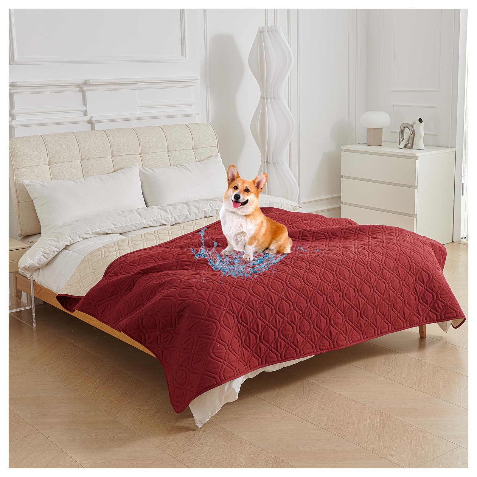 CZQGLYM Waterproof Dog Bed Covers Waterproof leak-proof Dog Blanket Anti-Slip Soft Pet Bed Sheet For Bed Furniture,Car,Chair,Floor,Couch,Motorhome,Washable (Wine red,210×305cm(82×120in))