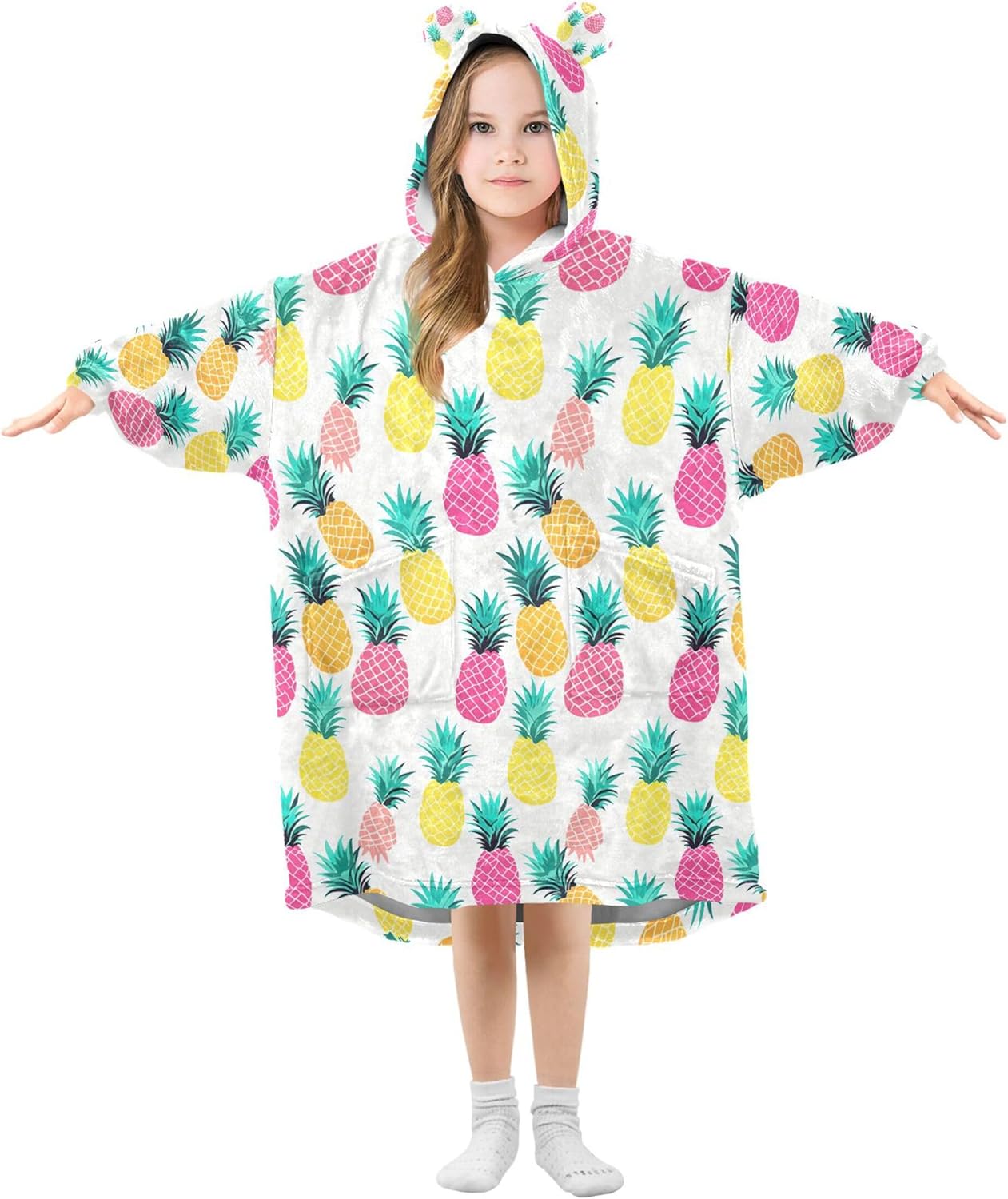 Pineapple Fruit Summer Kids Wearable Blanket Hoodie with Pocket and Sleeves for Toddlers, Cute Hoodies Girls B0403885