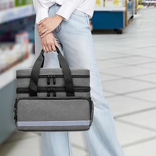 Miniatura 5 de CURMIO Bolsa organizadora de botellas de píldoras de doble capa vacía, organizador de medicamentos con cremalleras bloqueables, bolsa de viaje para